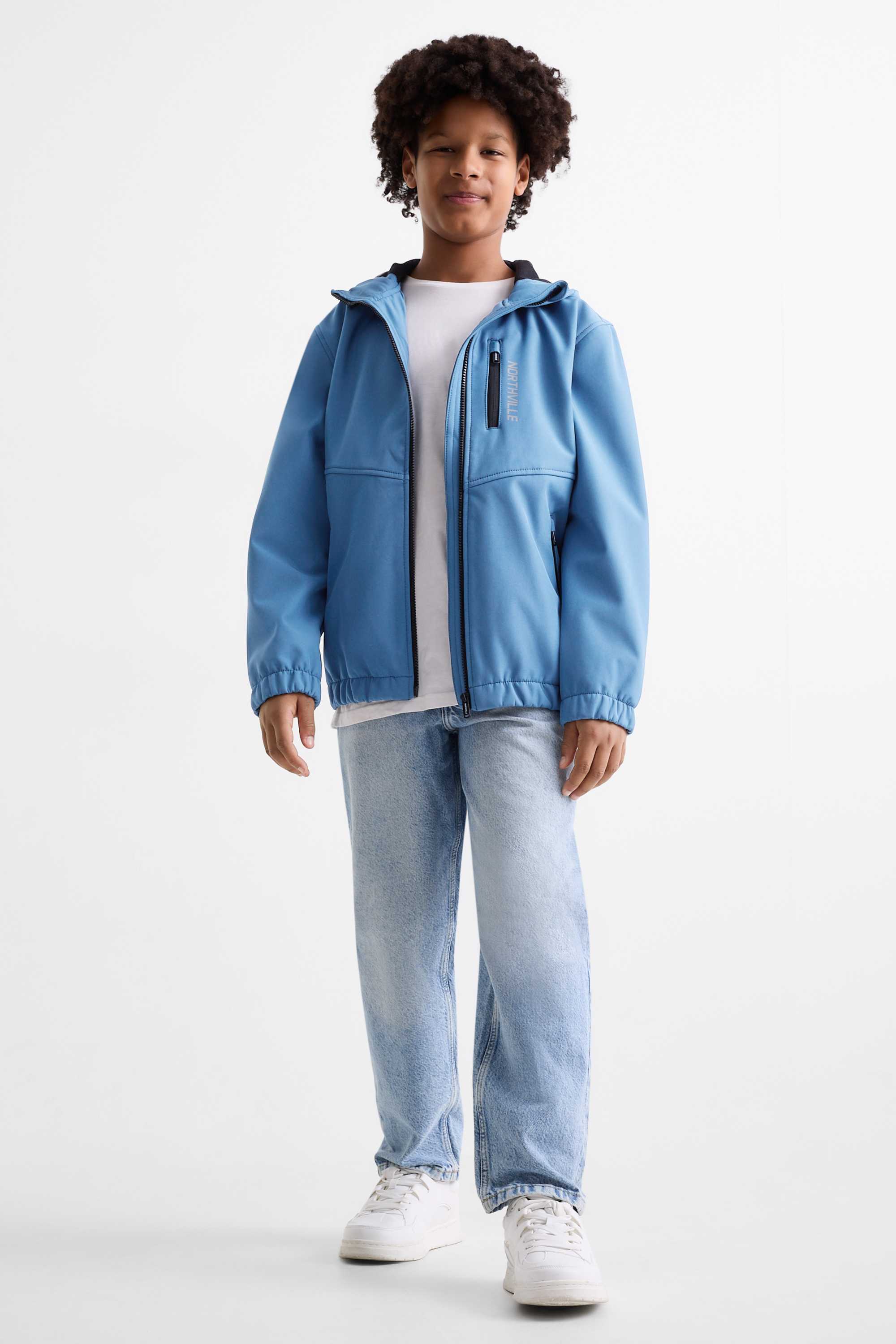 Softshell jacket with hood - waterproof blue