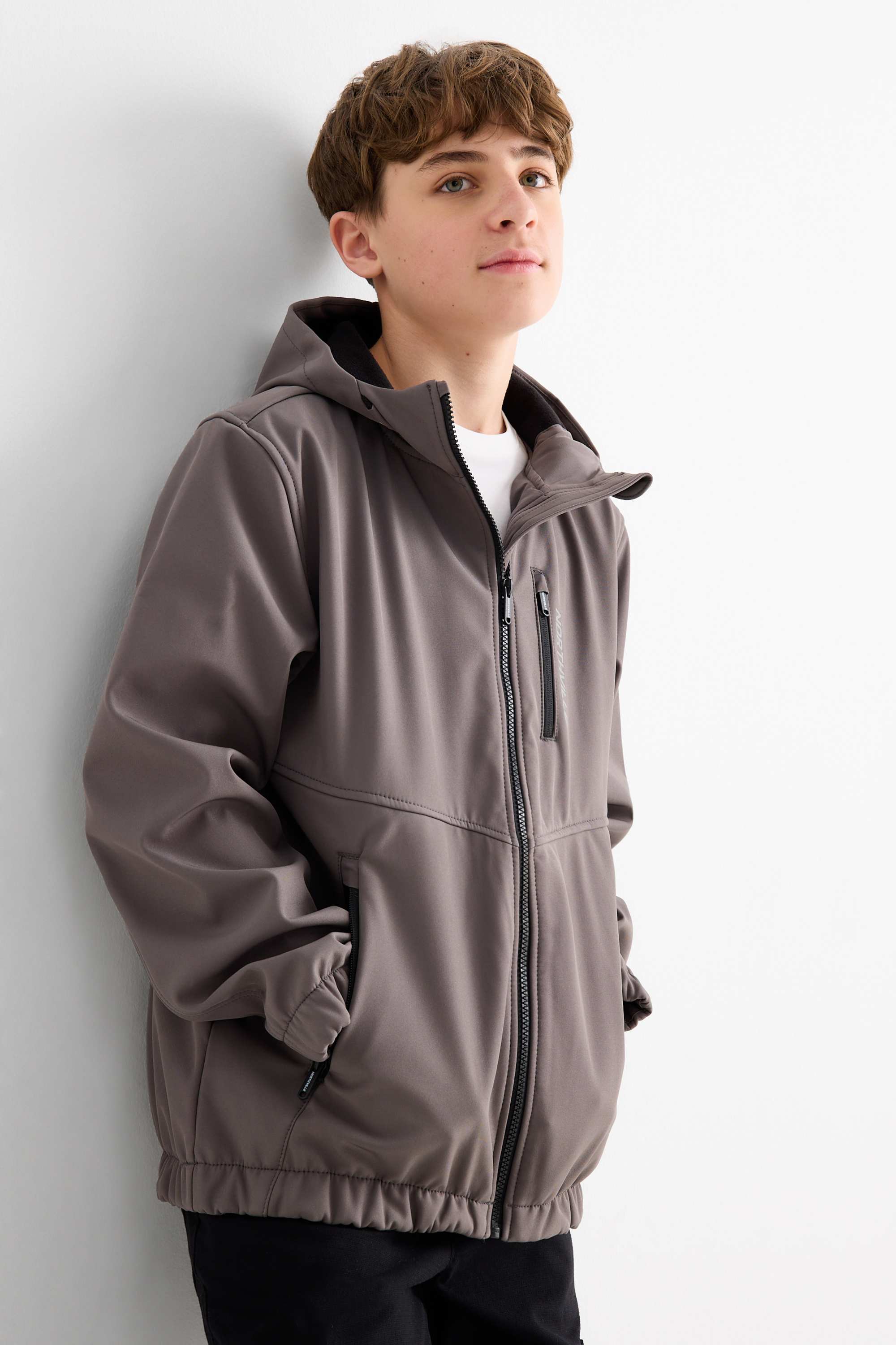 Softshell jacket with hood - waterproof dark gray