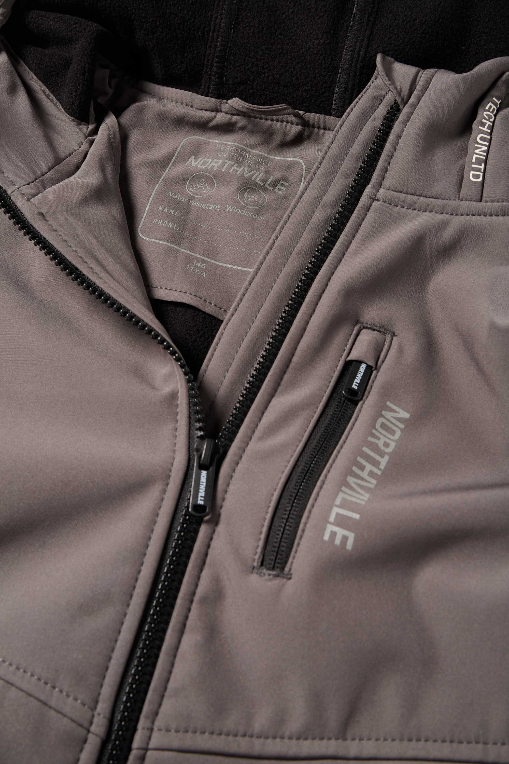 Softshell jacket with hood - waterproof dark gray