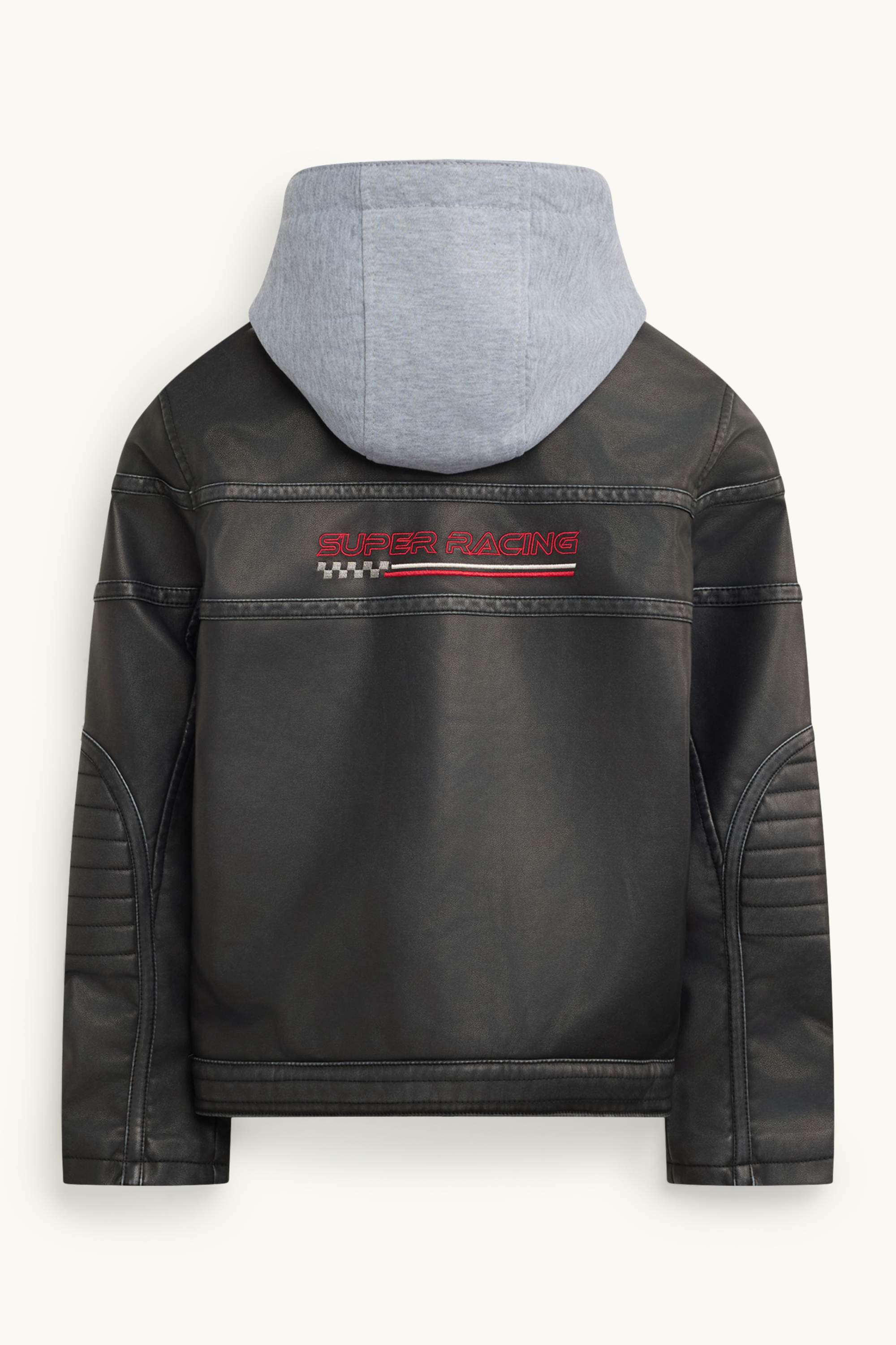 Racing - biker jacket with hood - faux leather black