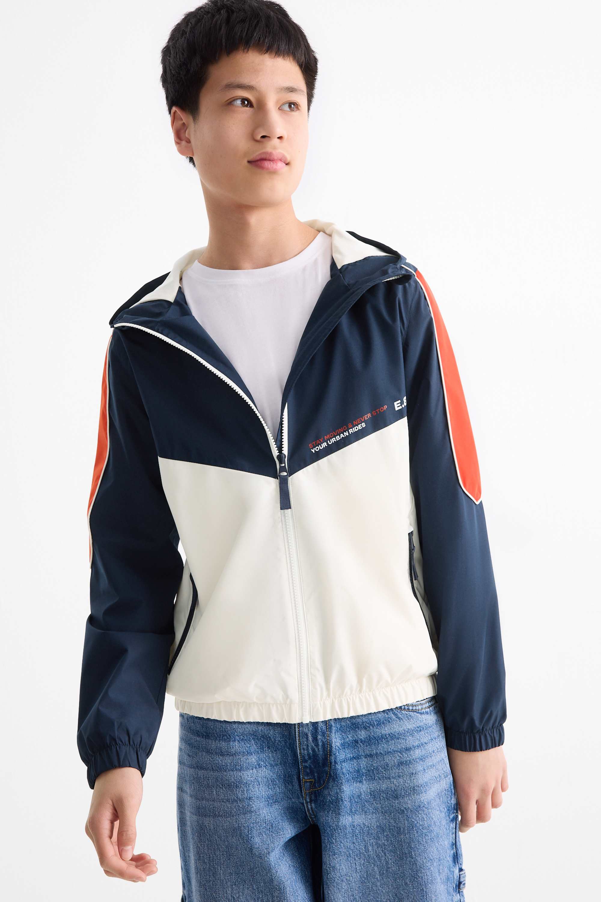 Jacket with hood - water-repellent dark blue / creme white