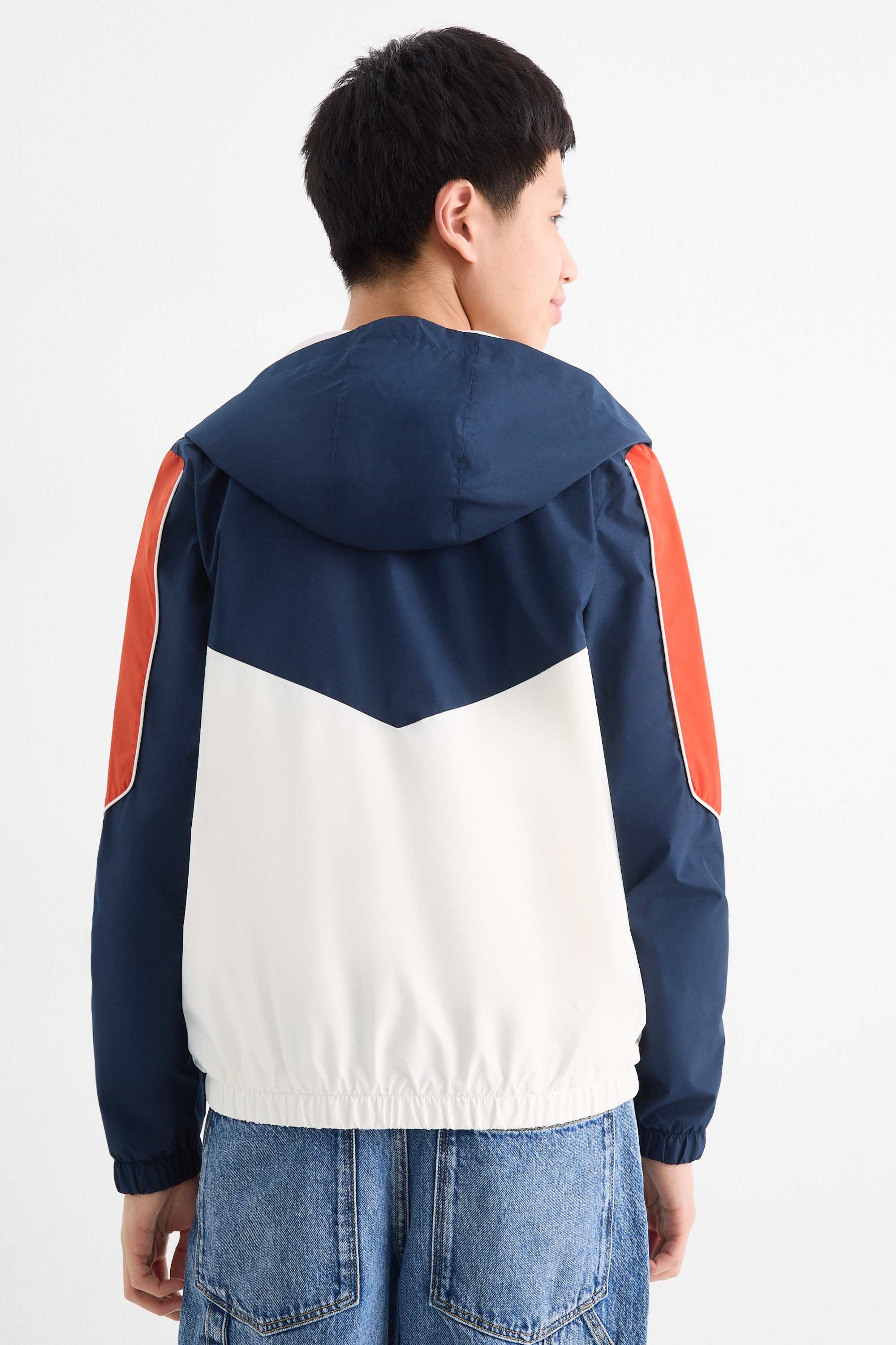 Jacket with hood - water-repellent dark blue / creme white