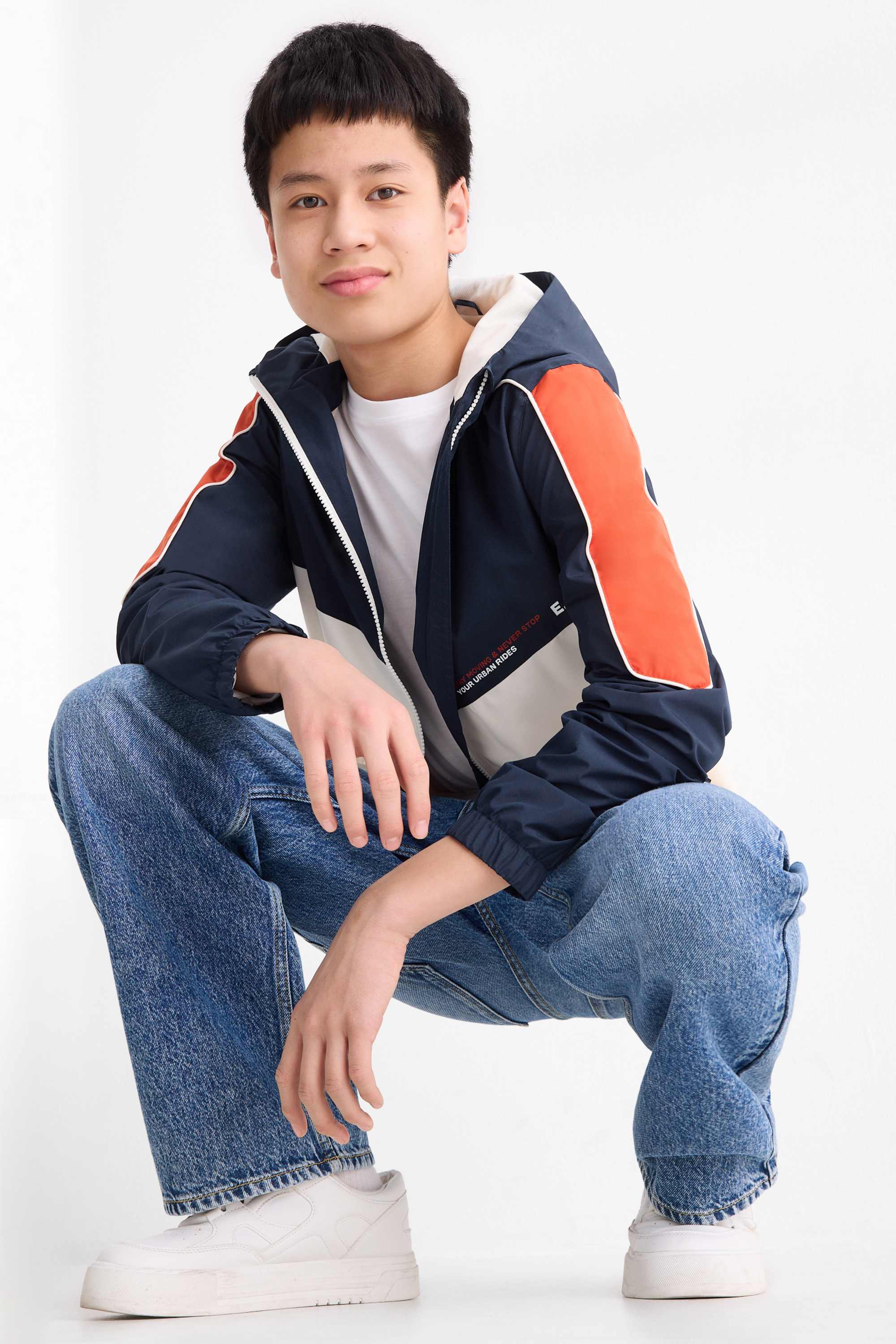 Jacket with hood - water-repellent dark blue / creme white