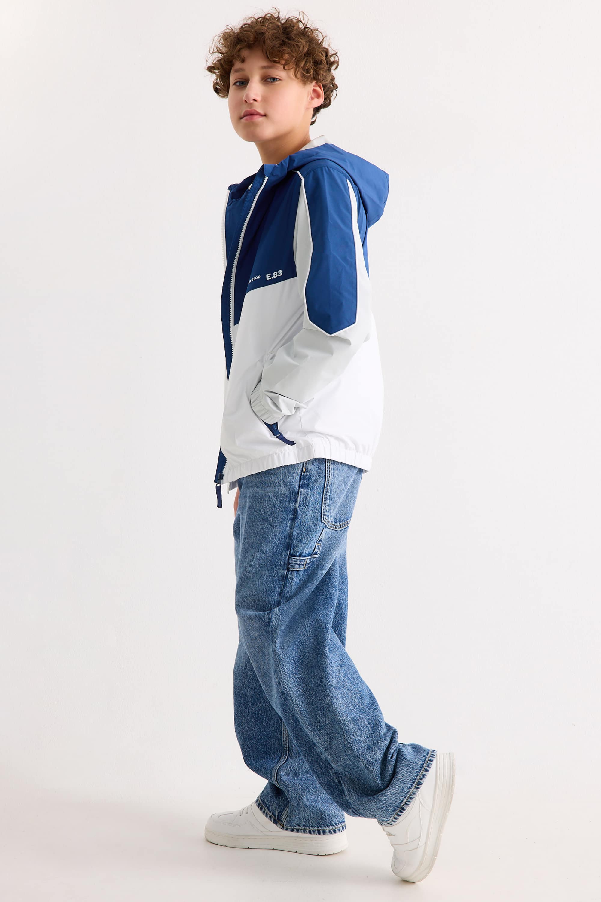 Jacket with hood - water-repellent dark blue / white