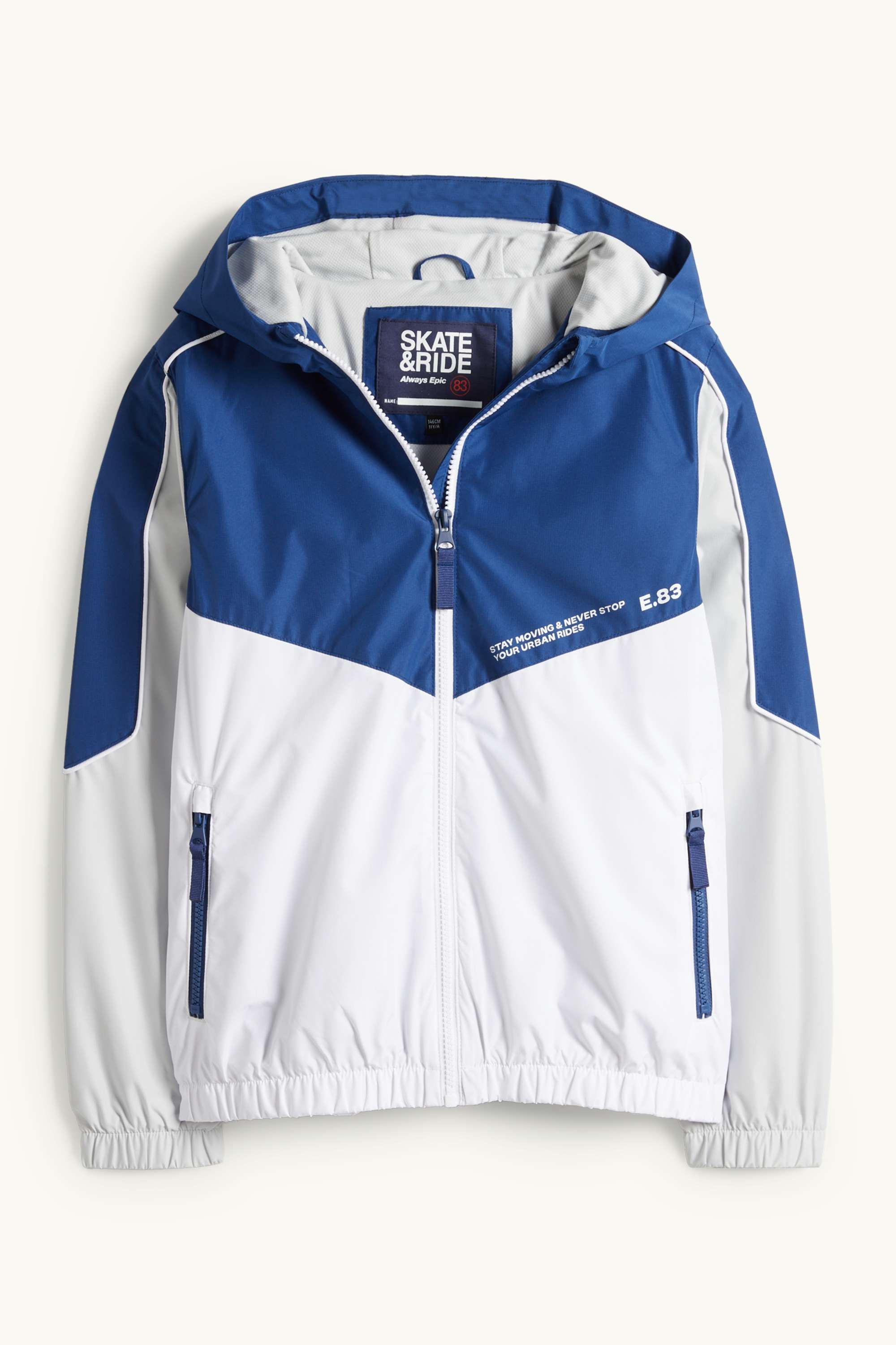 Jacket with hood - water-repellent dark blue / white