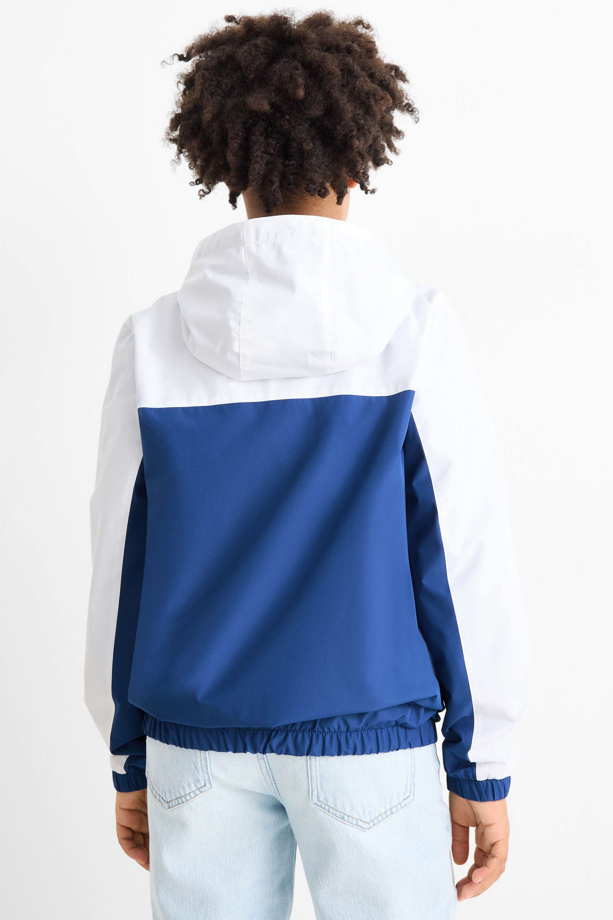 Jacket with hood - water-repellent white / blue