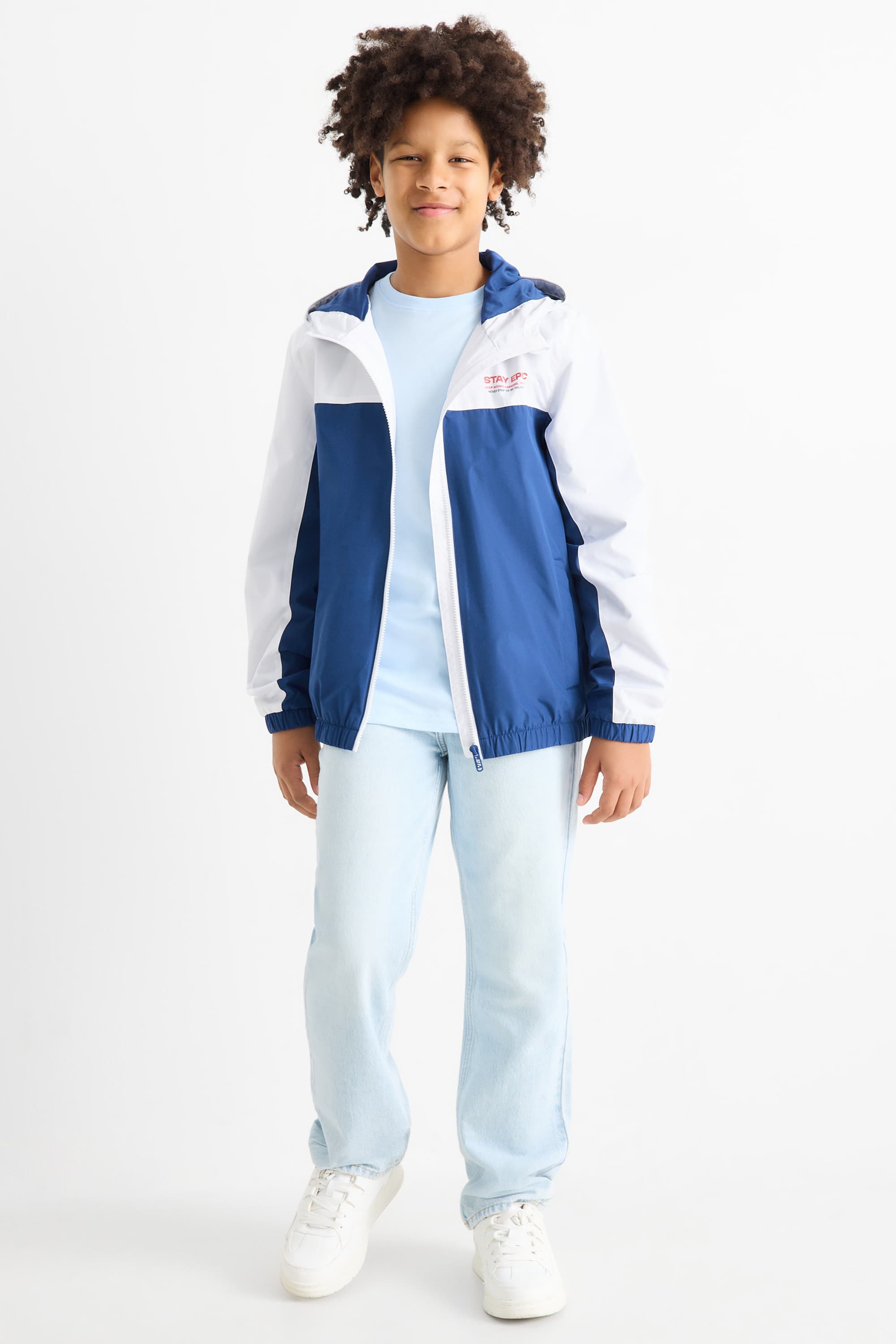 Jacket with hood - water-repellent white / blue