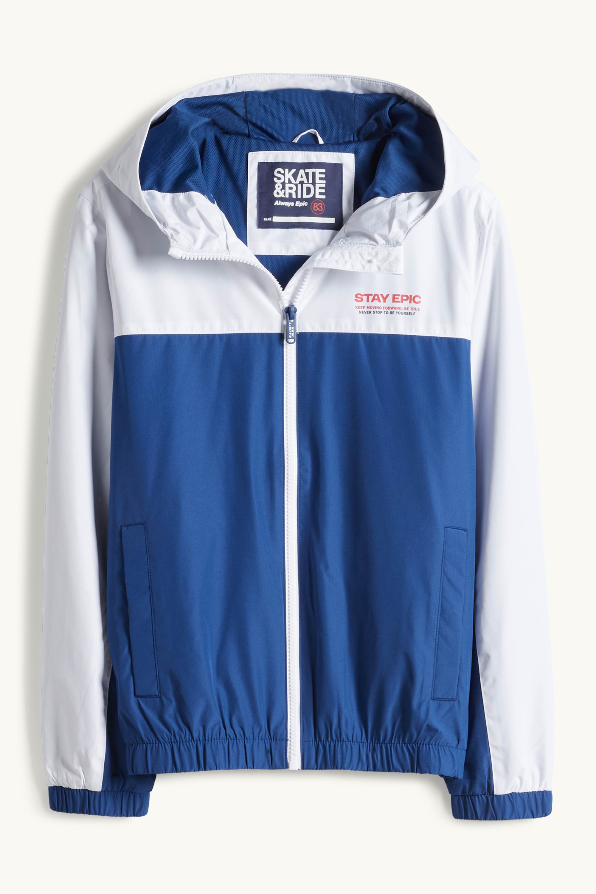 Jacket with hood - water-repellent white / blue