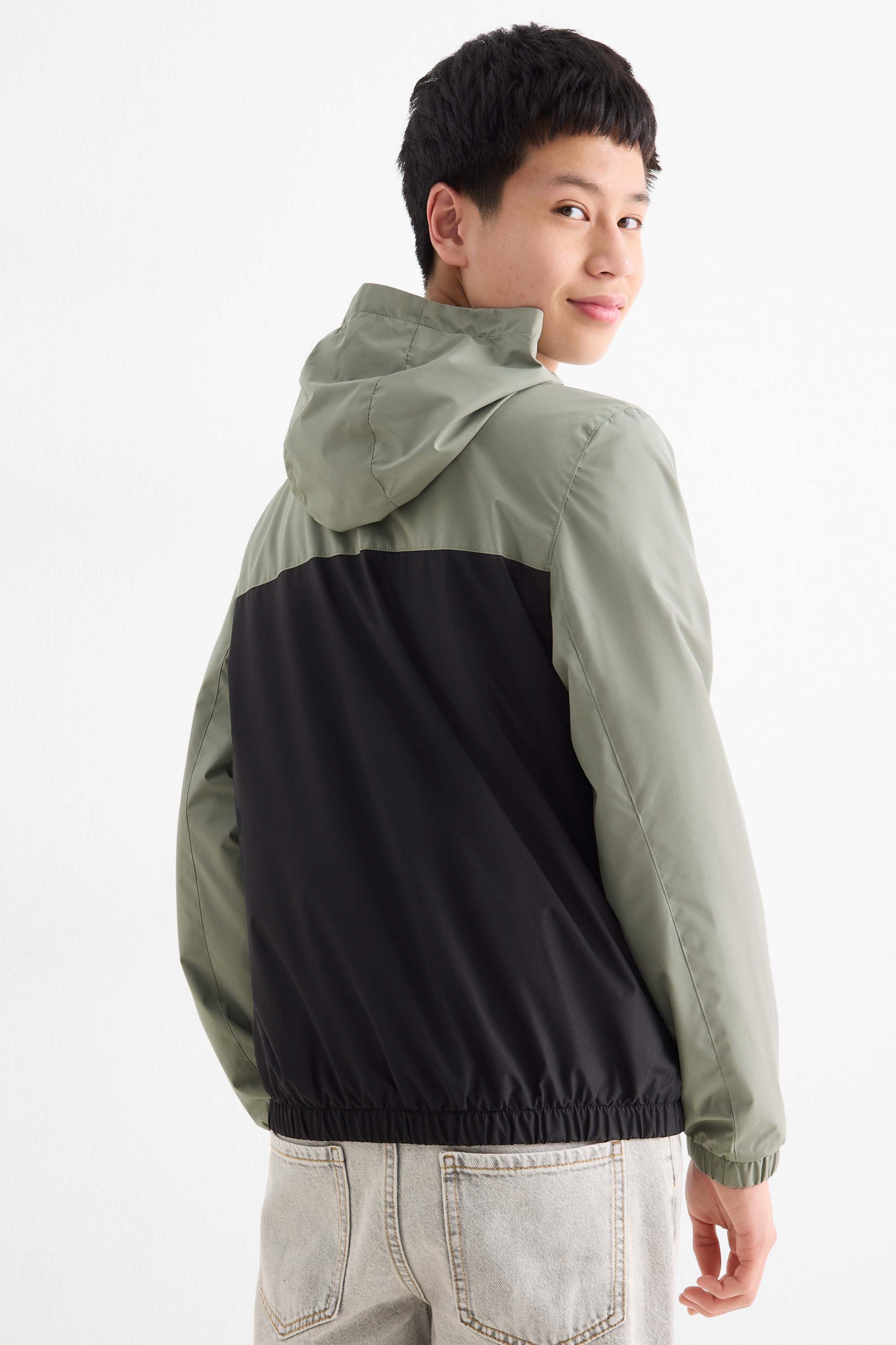 Jacket with hood - water-repellent dark green / black