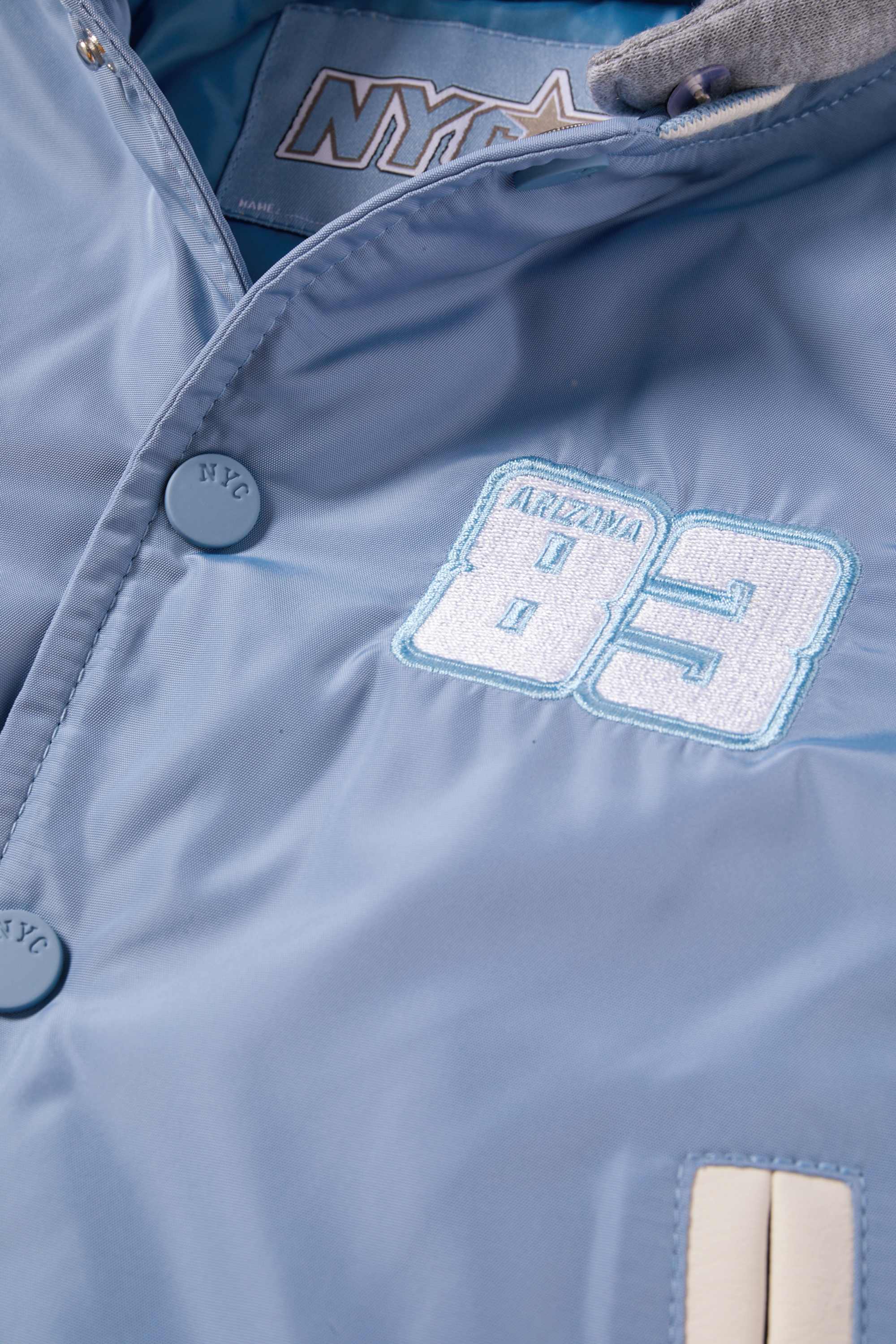 Football - varsity jacket with hood - lined light blue