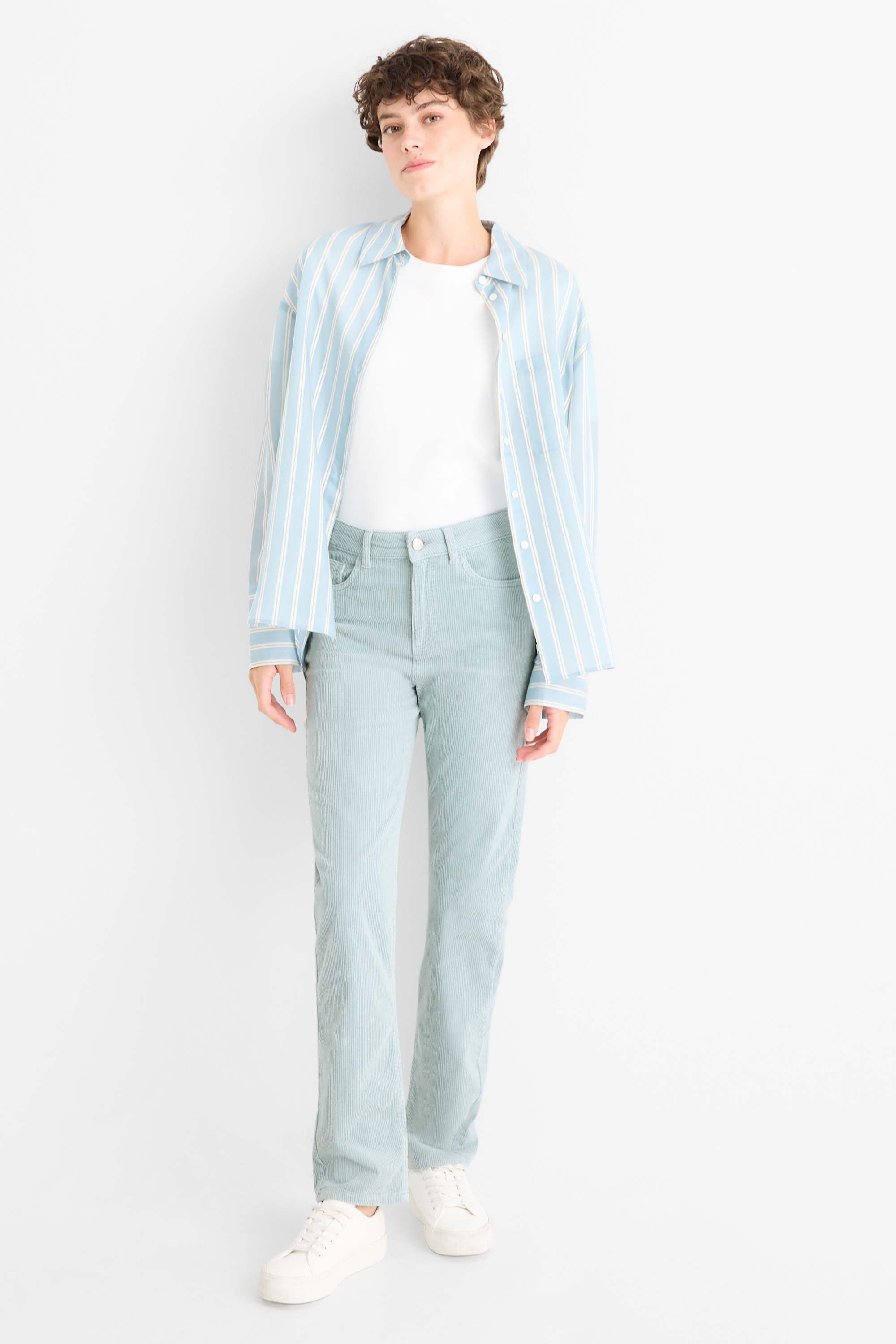 Corduroy trousers - high waist - straight fit light blue