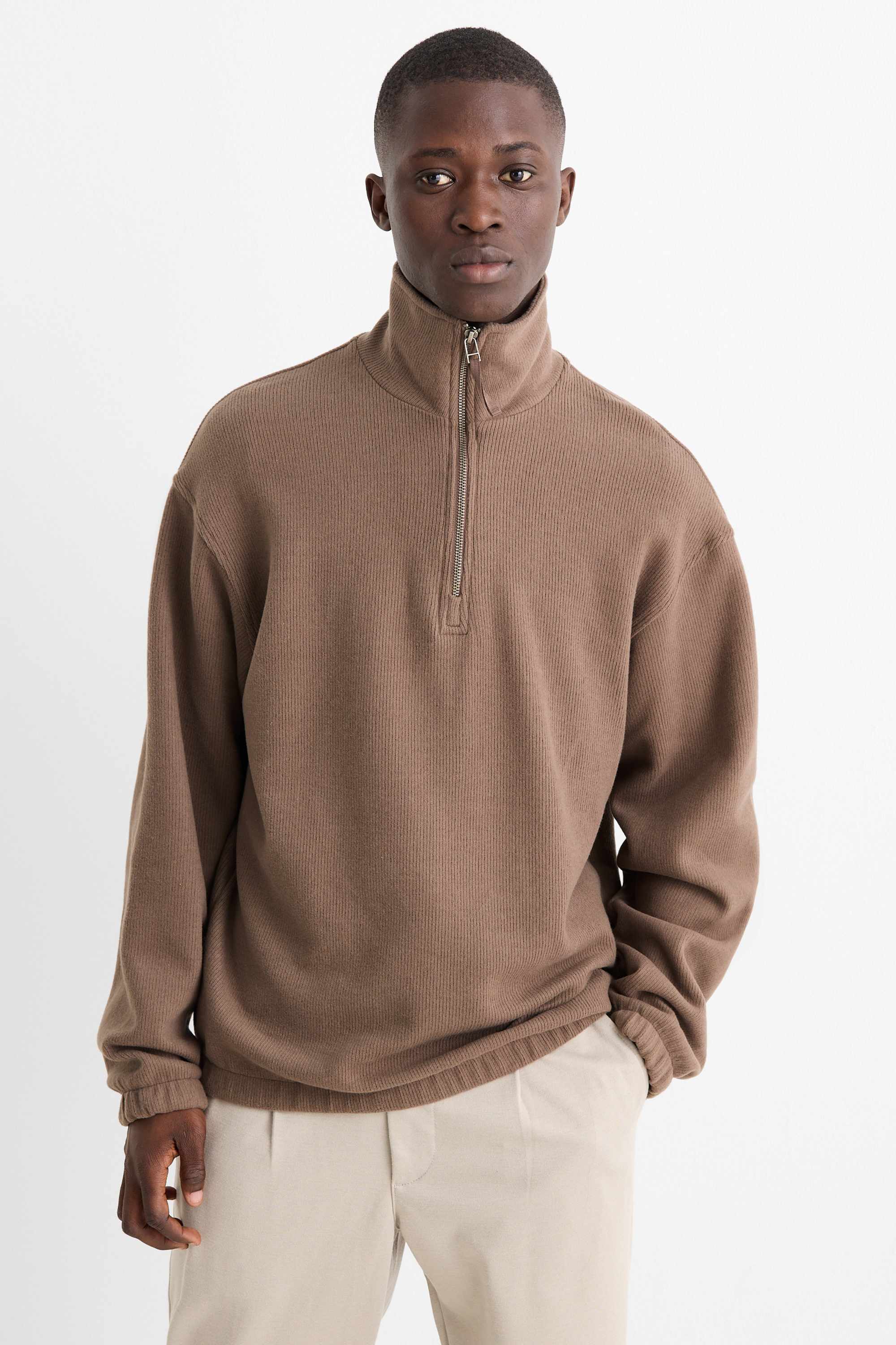 Sweatshirt - ribbed brown