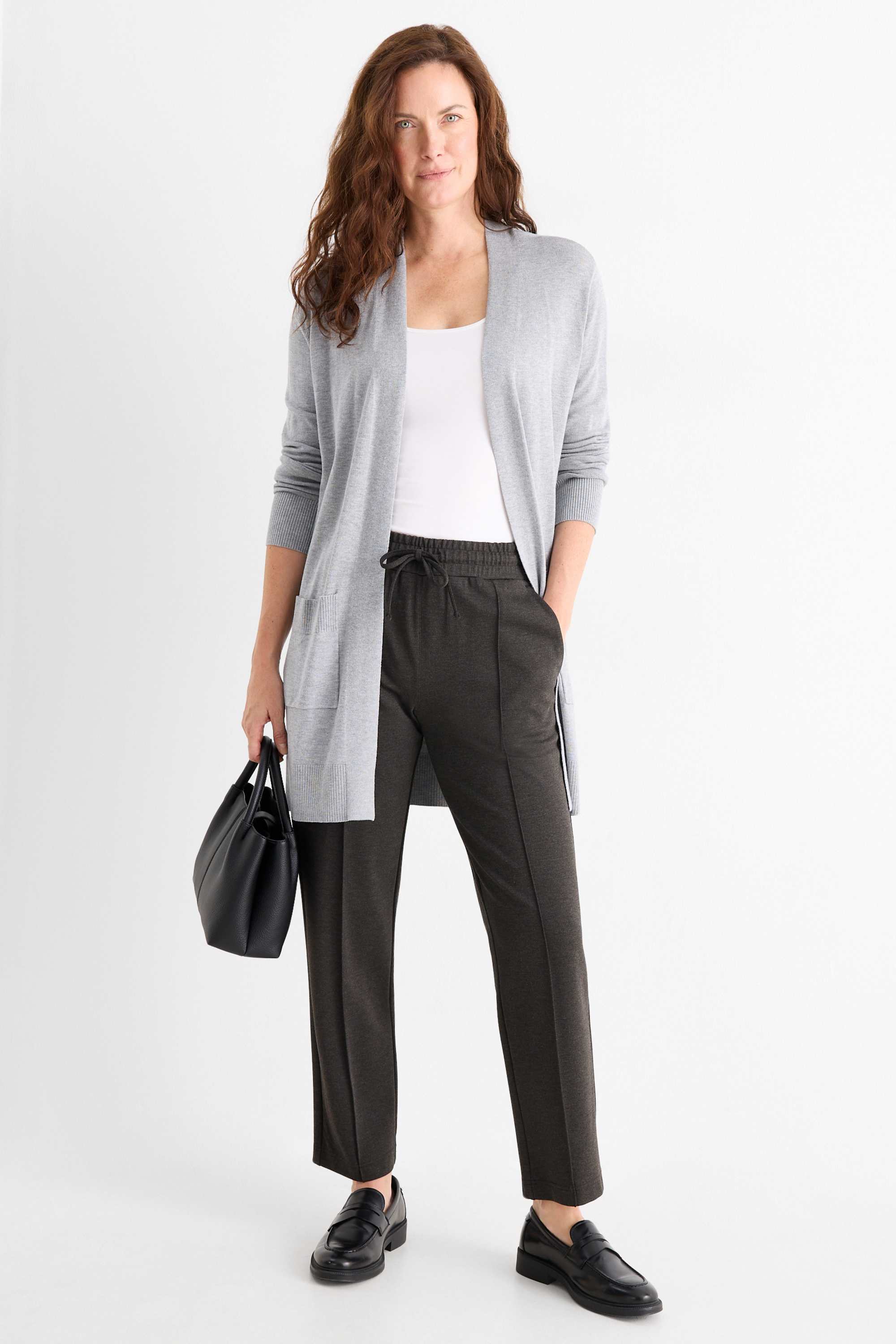 Jersey trousers - mid-rise waist - tapered fit dark gray
