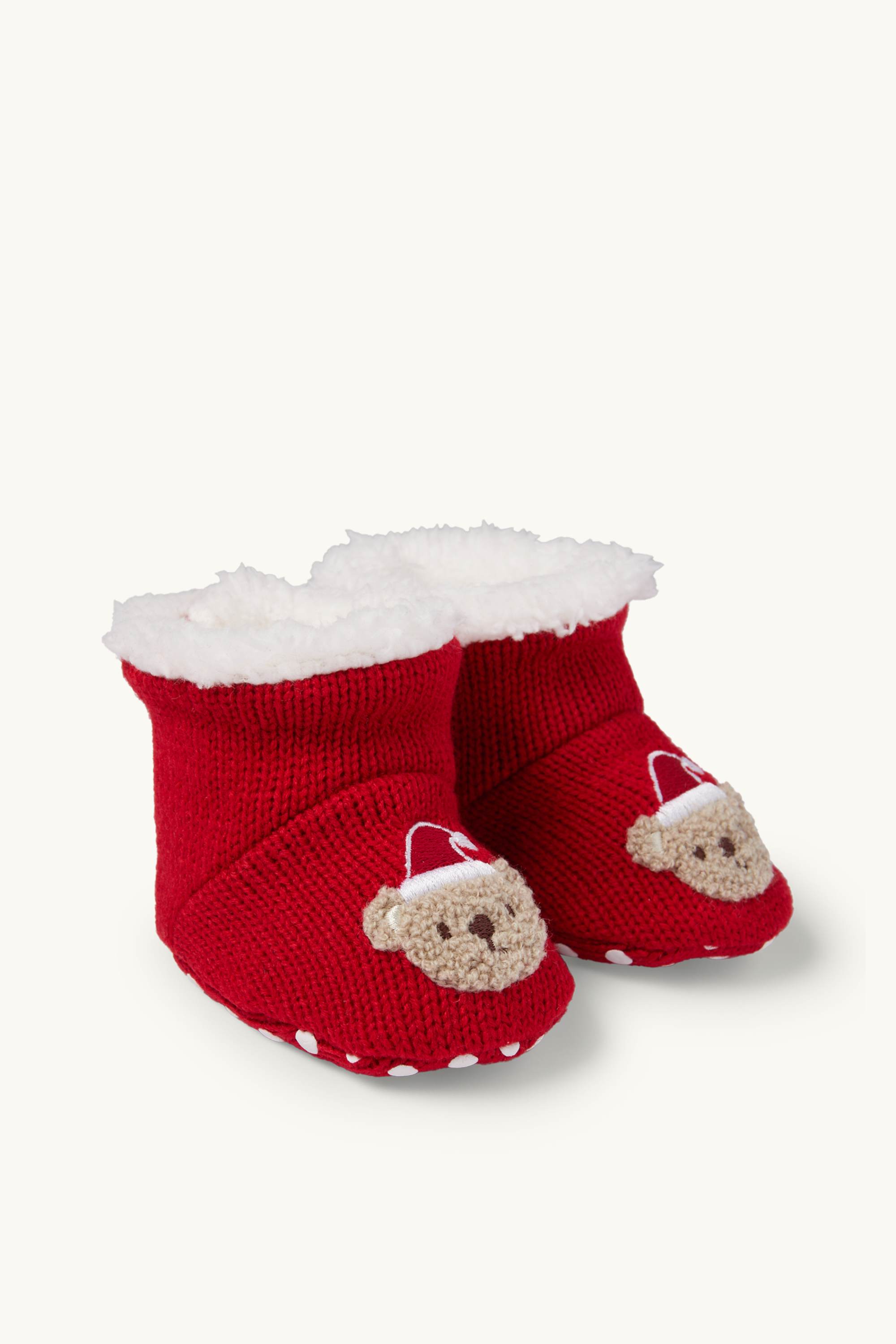 Teddy bear - Christmas baby booties red