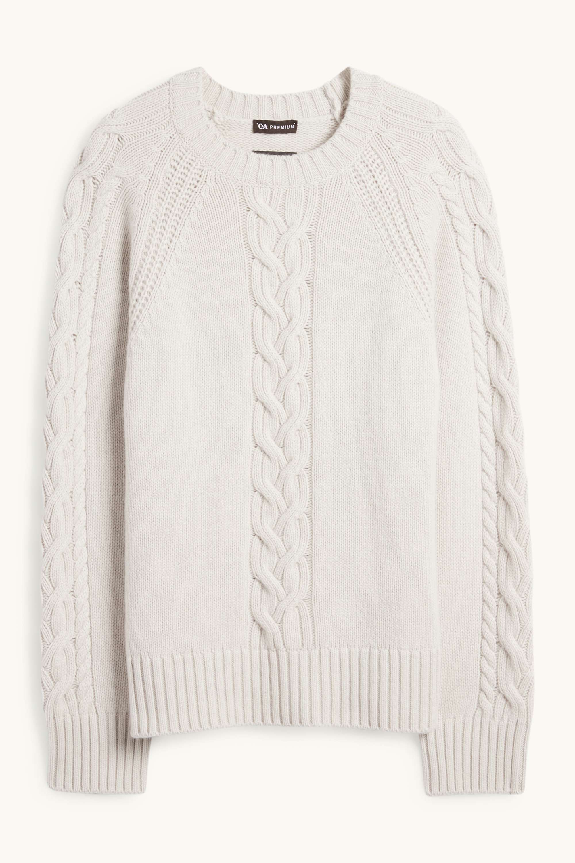 Cashmere jumper - cable knit pattern light gray