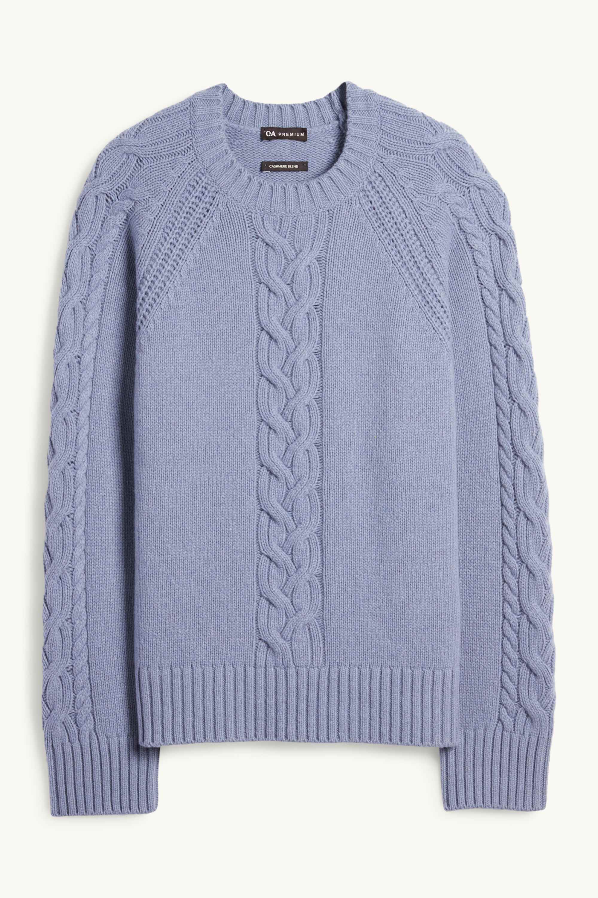 Cashmere jumper - cable knit pattern blue