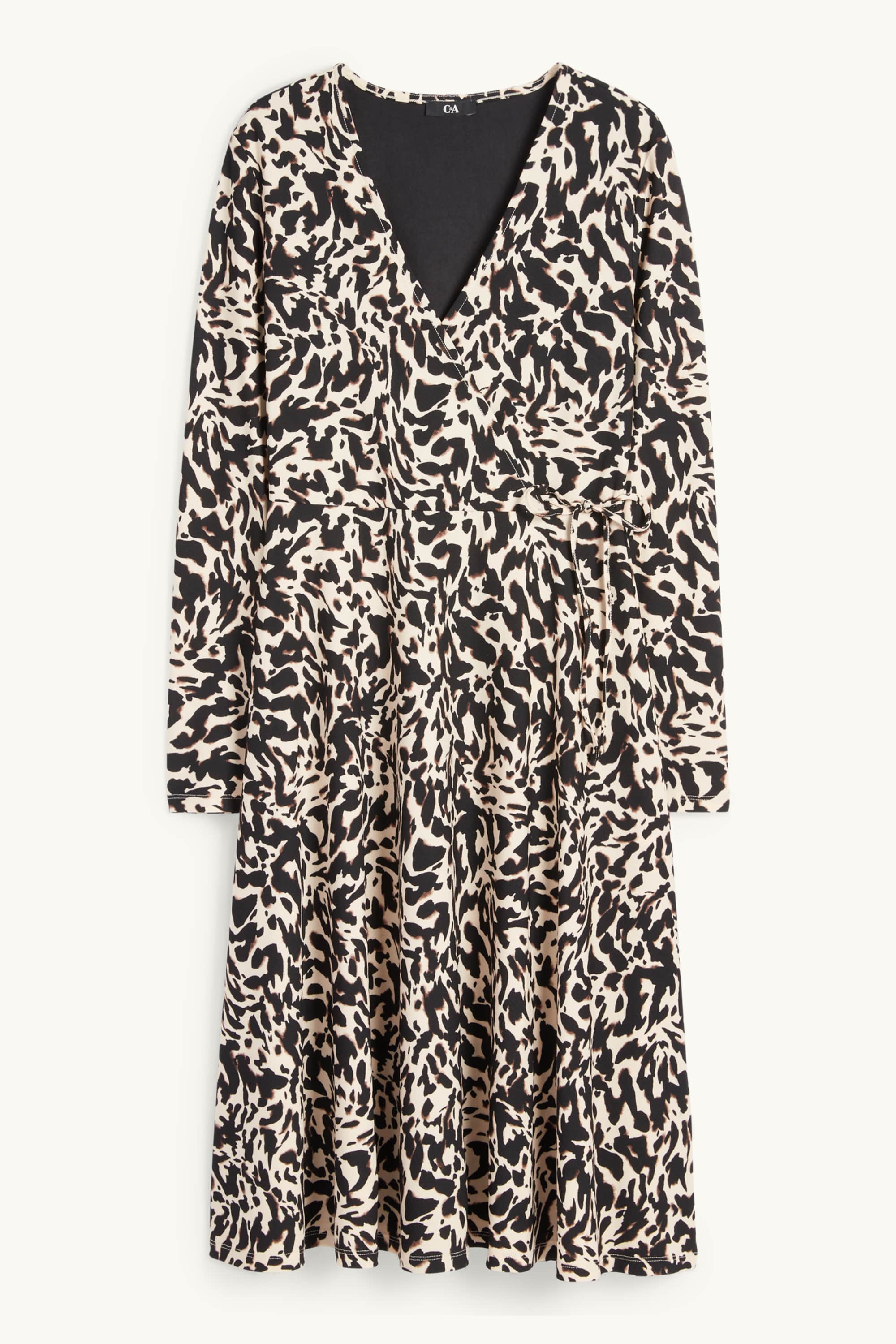 Wrap dress - patterned black / beige