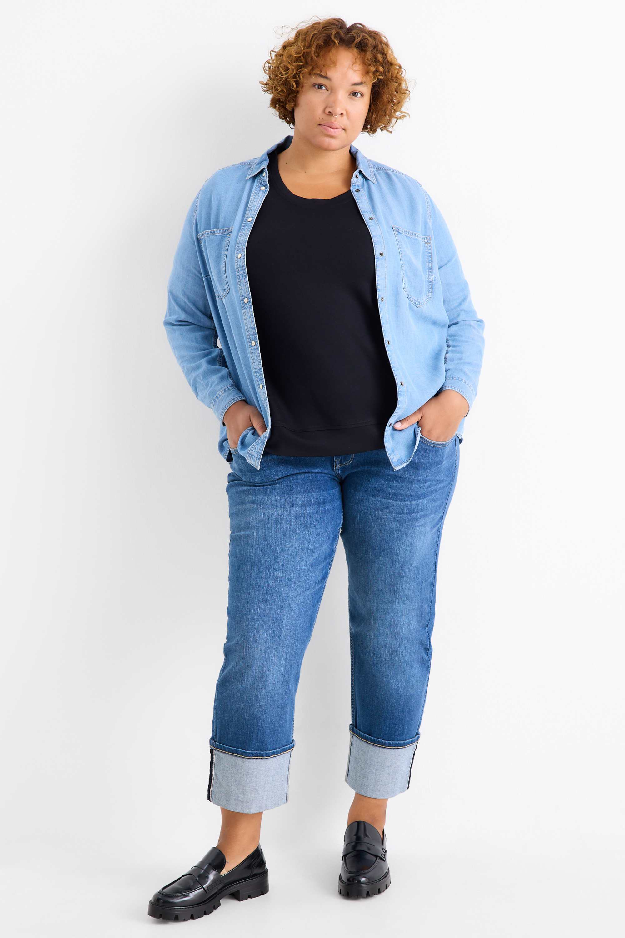 Straight jeans - mid-rise waist - LYCRA® blue denim