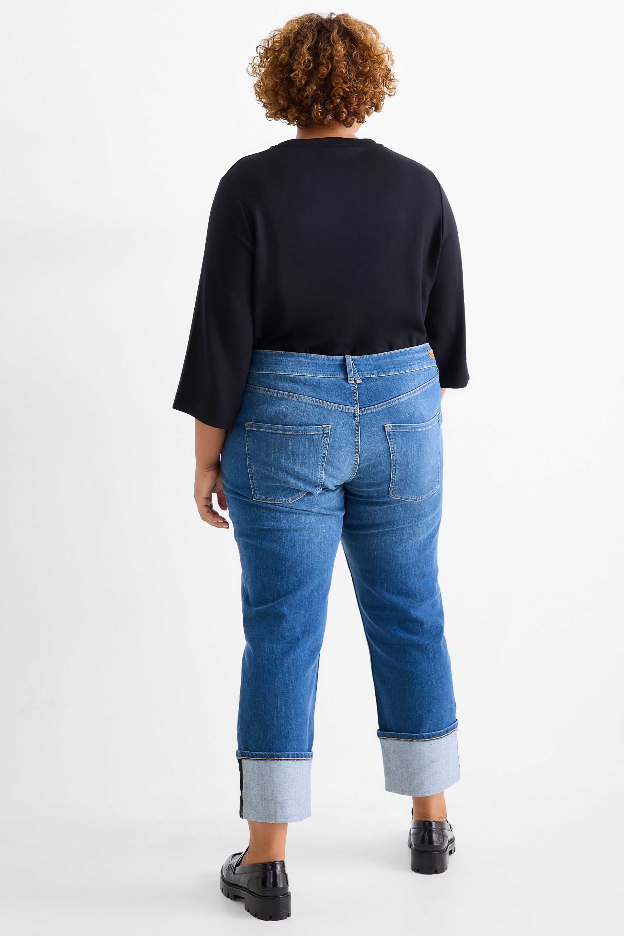 Straight jeans - mid-rise waist - LYCRA® blue denim