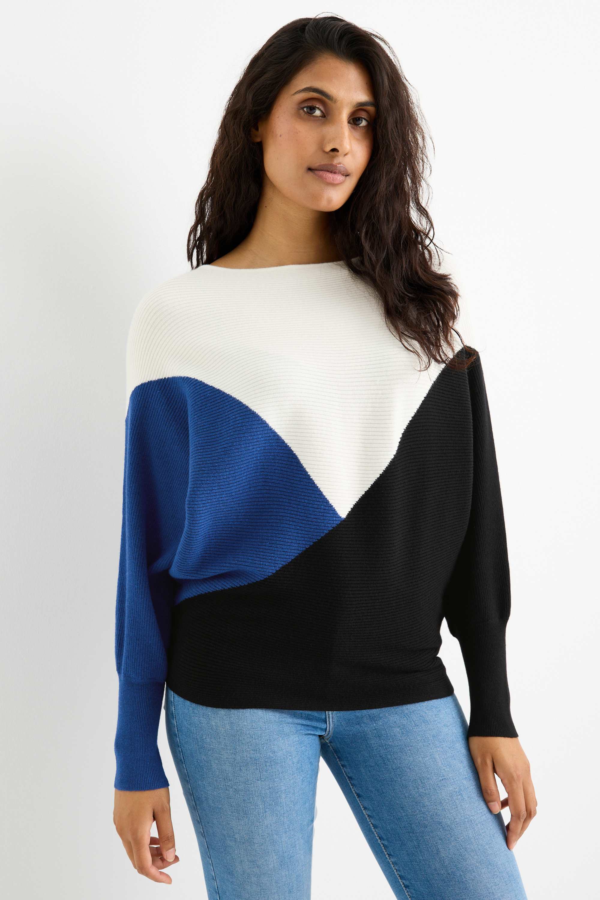 Jumper - ribbed blue / creme