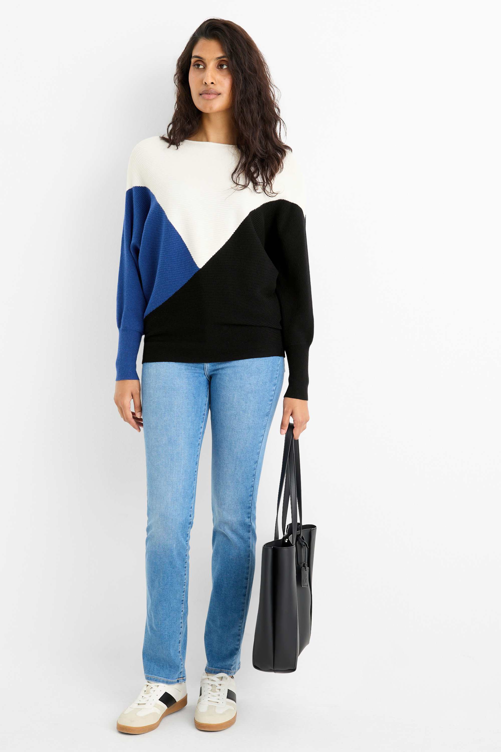 Jumper - ribbed blue / creme