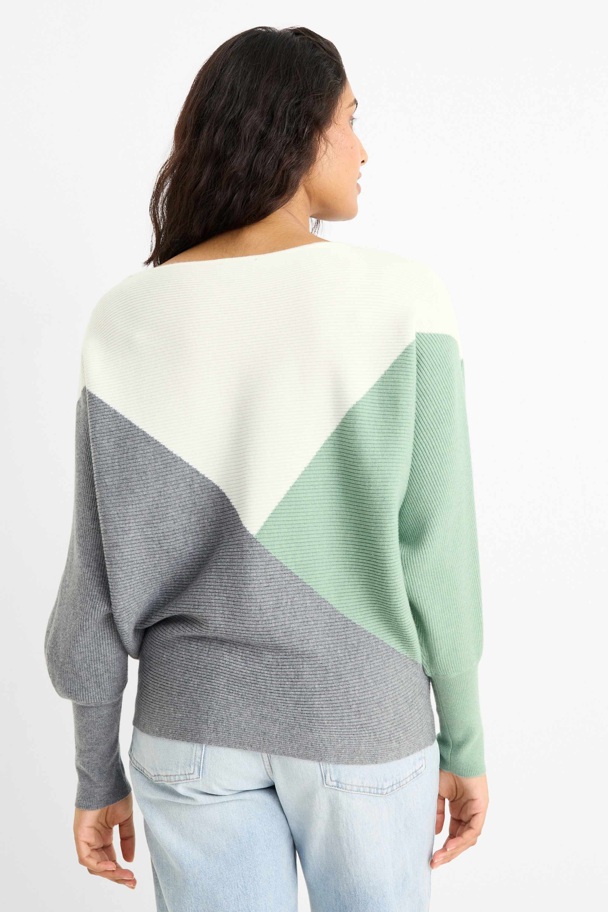 Jumper - ribbed green / cremewhite