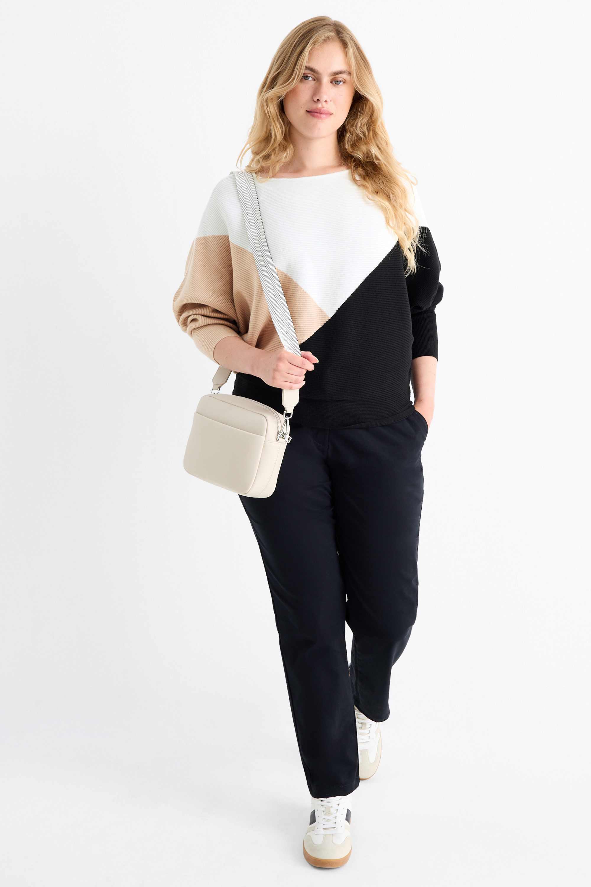 Jumper - ribbed white / beige