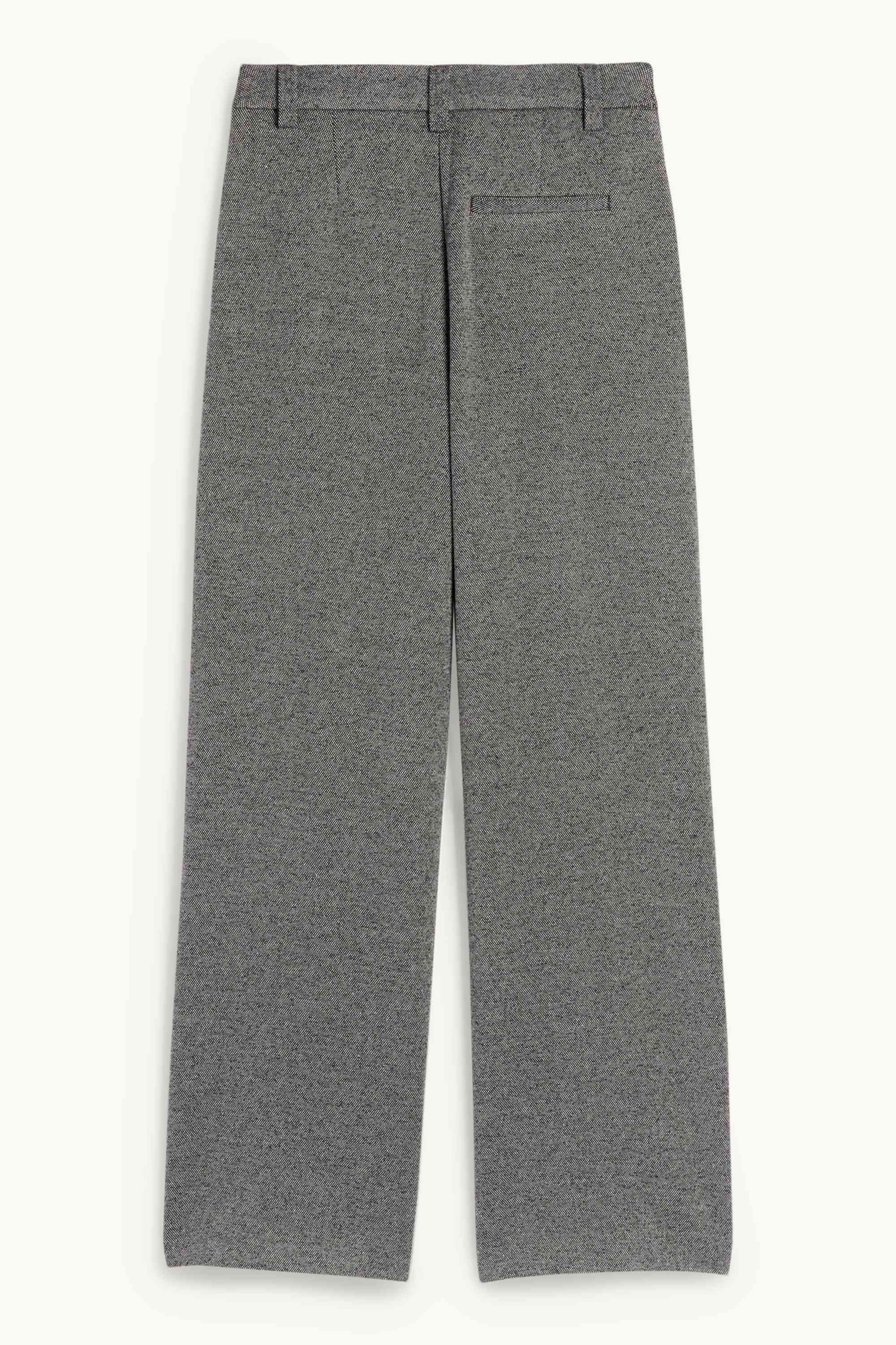 Jersey trousers - high waist - wide leg - textured dark gray / white