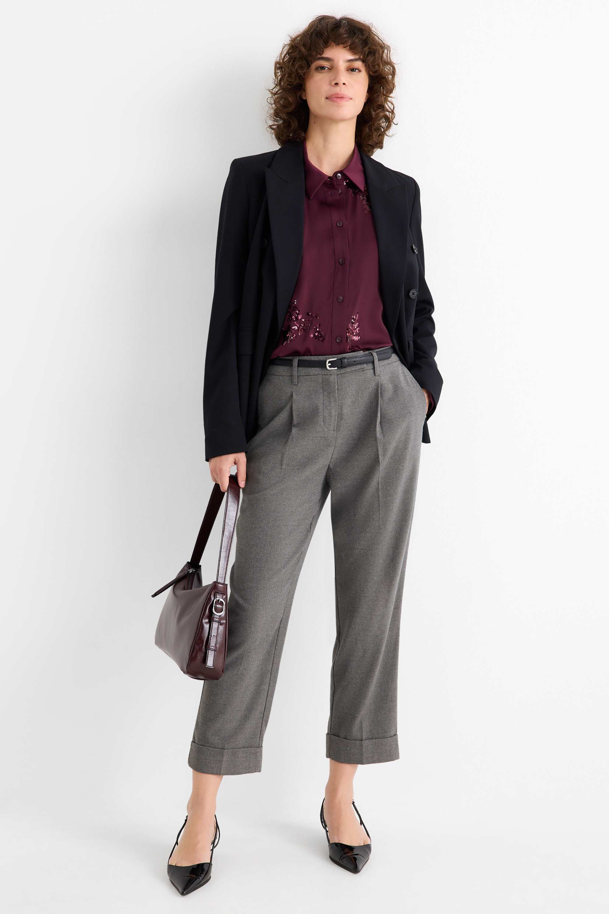 Cloth trousers - mid-rise waist - straight fit gray