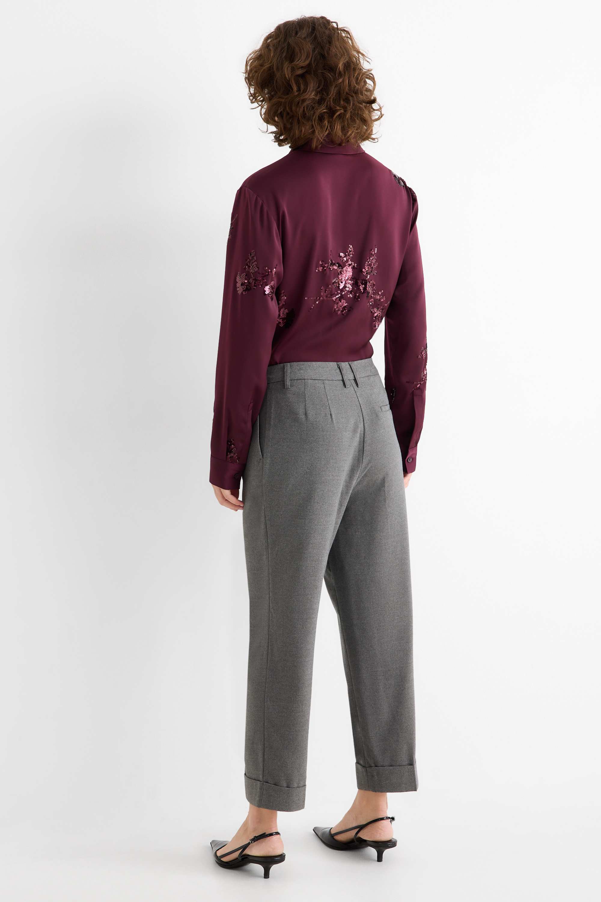 Cloth trousers - mid-rise waist - straight fit gray