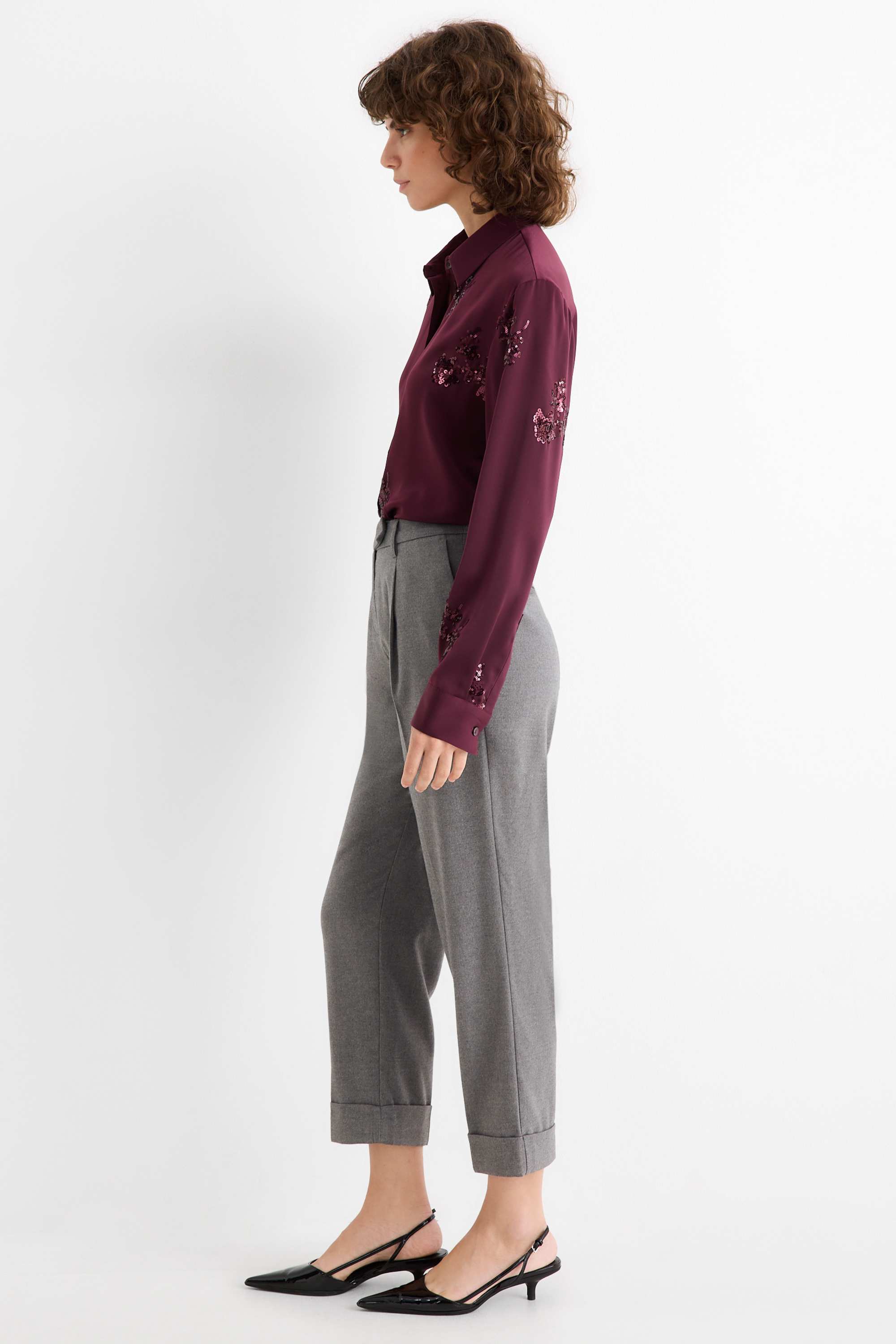 Cloth trousers - mid-rise waist - straight fit gray