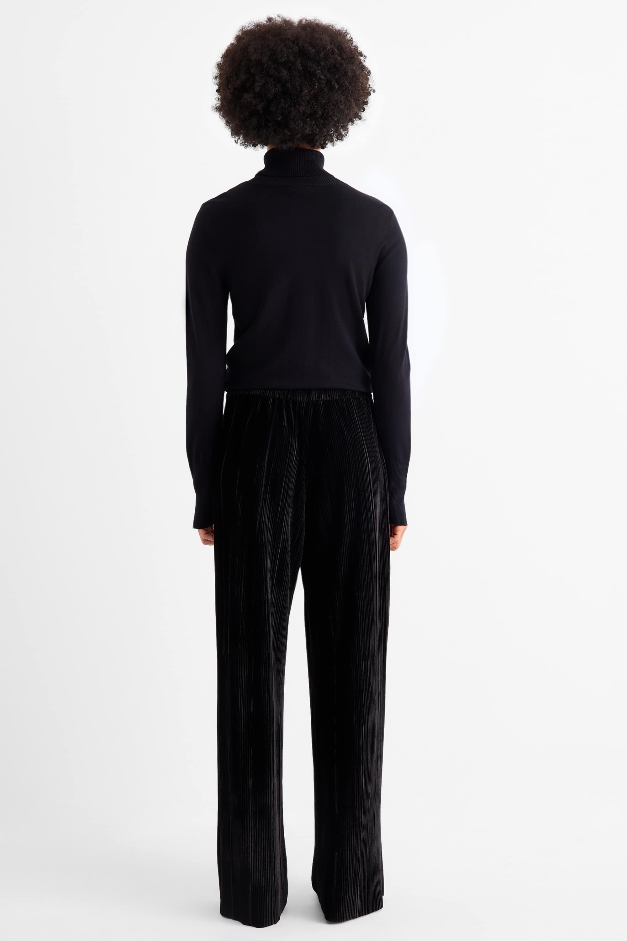 Plissé velvet trousers - high waist - wide leg black