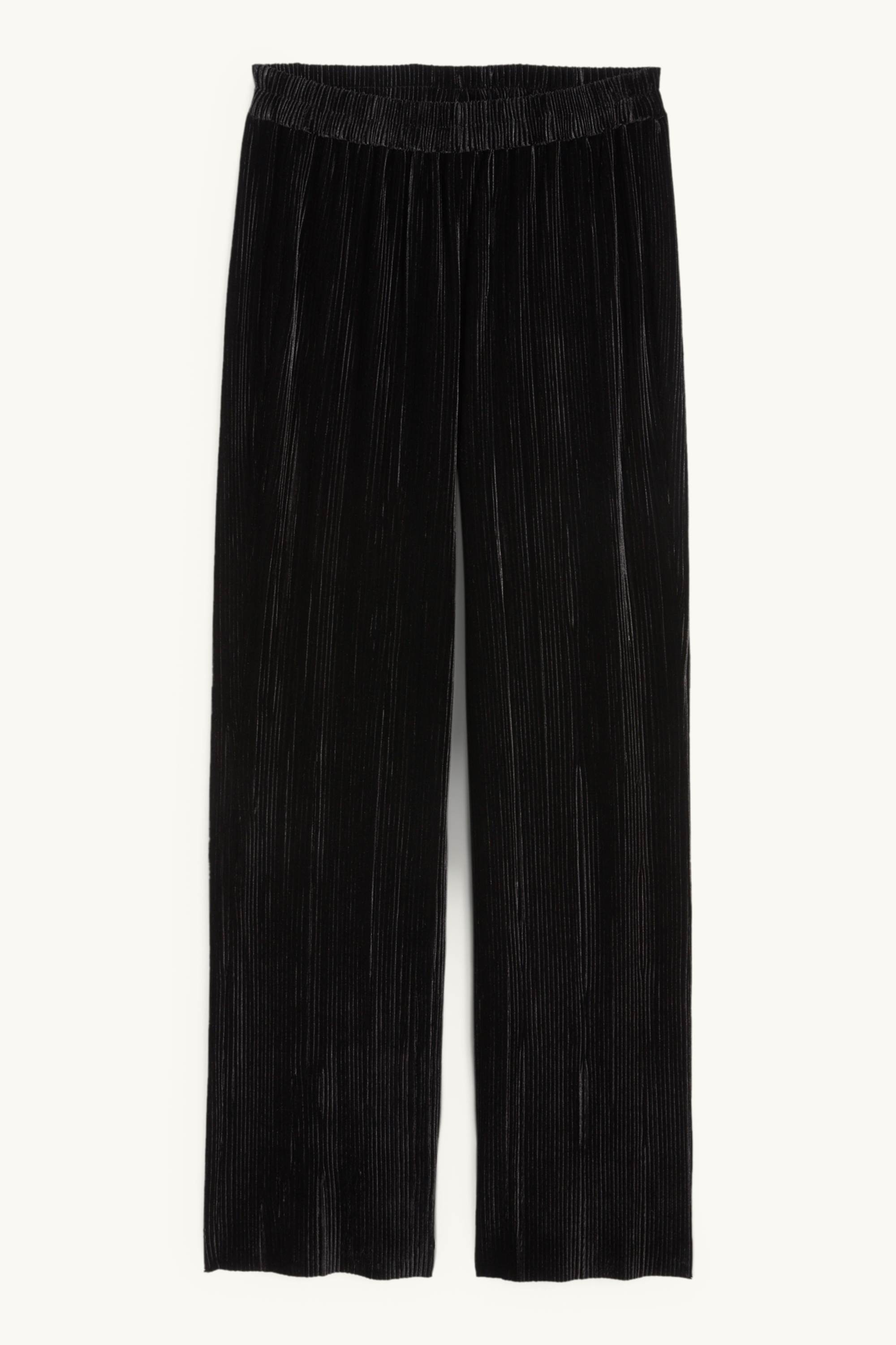 Plissé velvet trousers - high waist - wide leg black