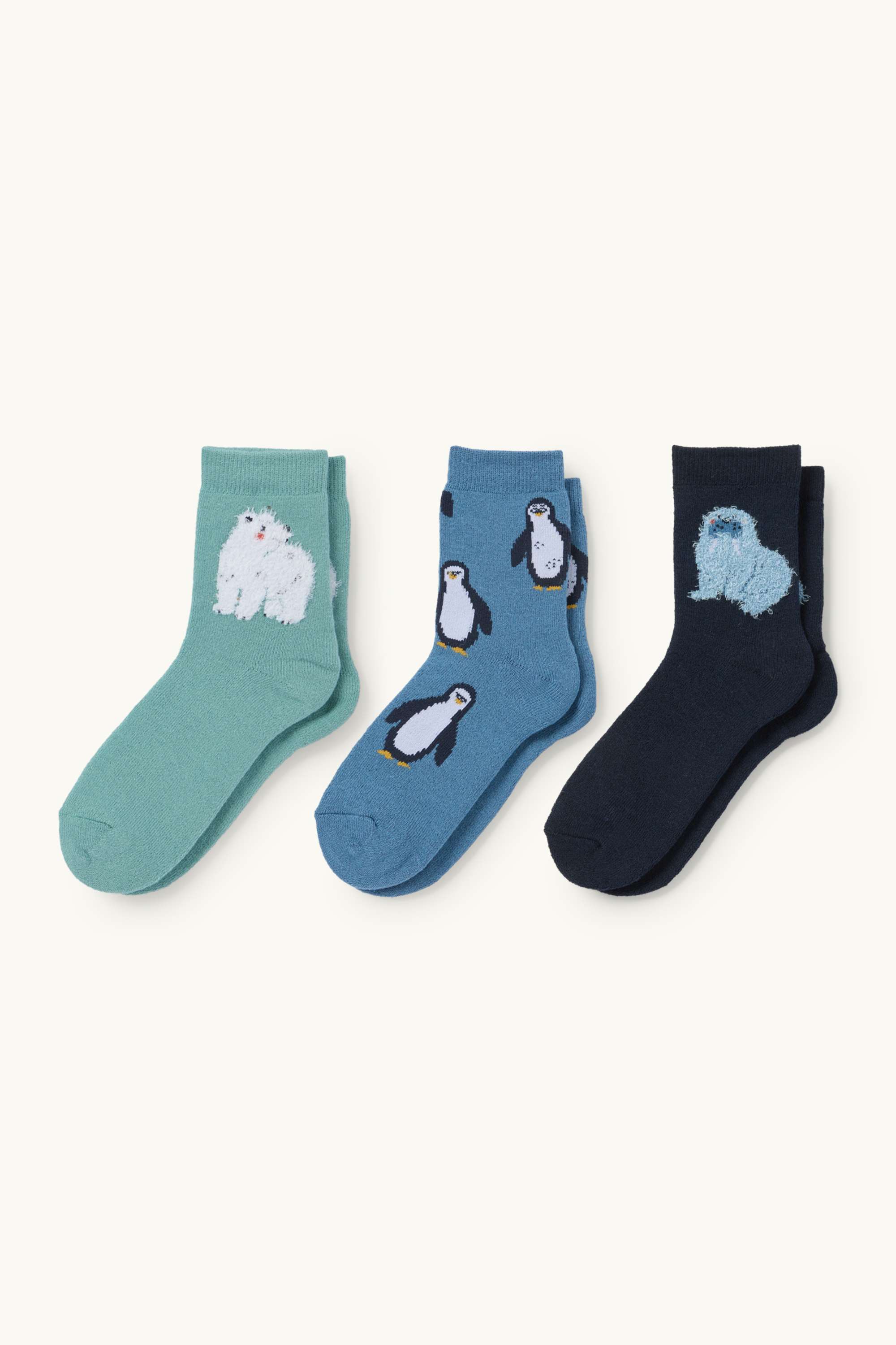 Multipack of 3 - penguin and polar bear - warm socks with motif dark blue