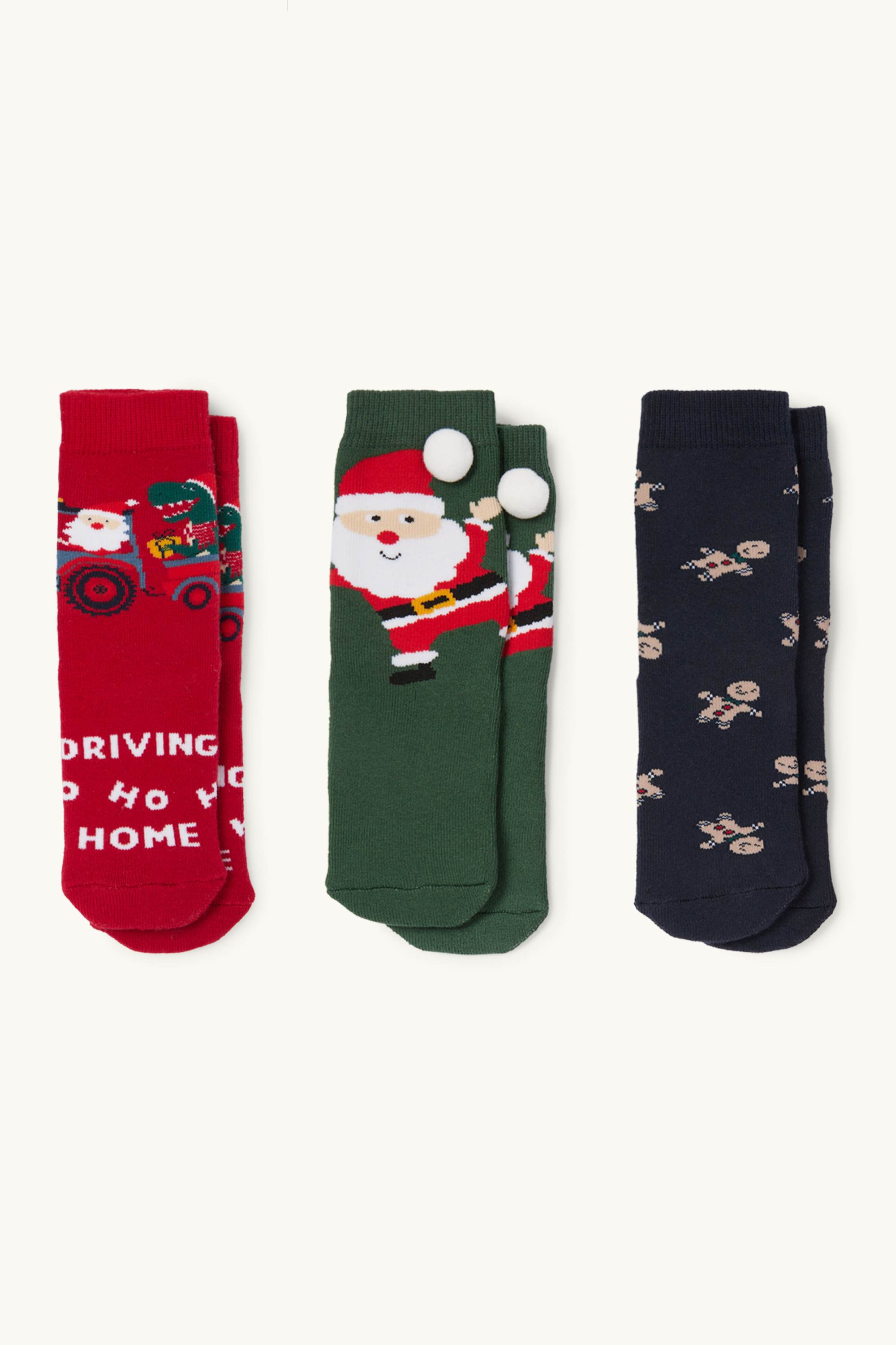 Multipack of 3 - Santa and dino - Christmas socks with motif dark green / red
