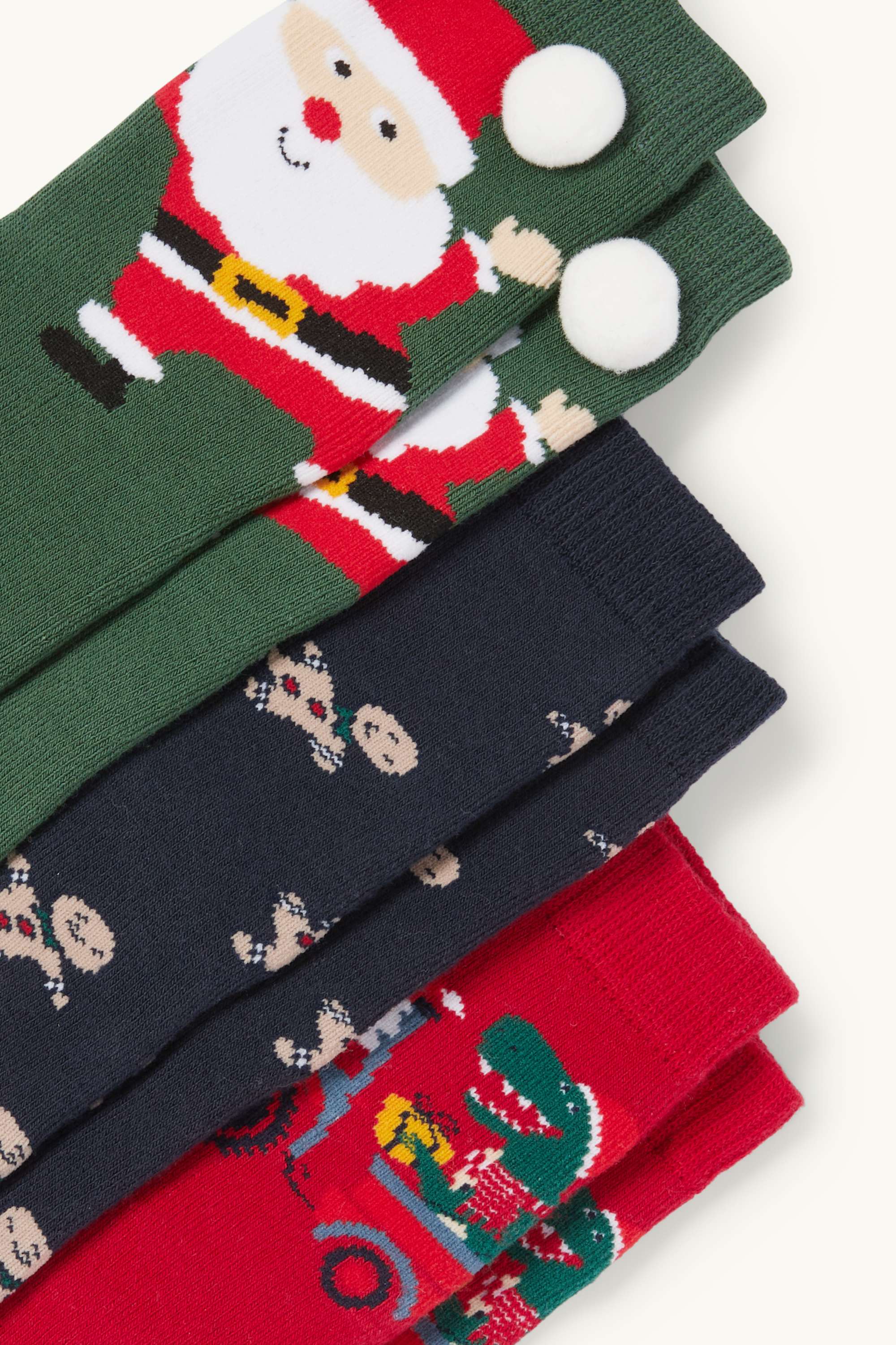 Multipack of 3 - Santa and dino - Christmas socks with motif dark green / red
