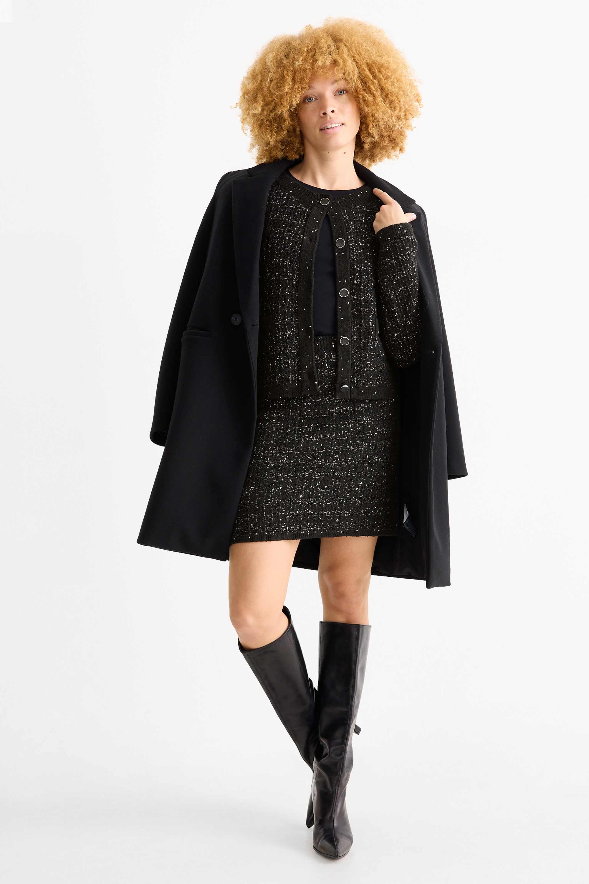 Bouclé miniskirt - textured black
