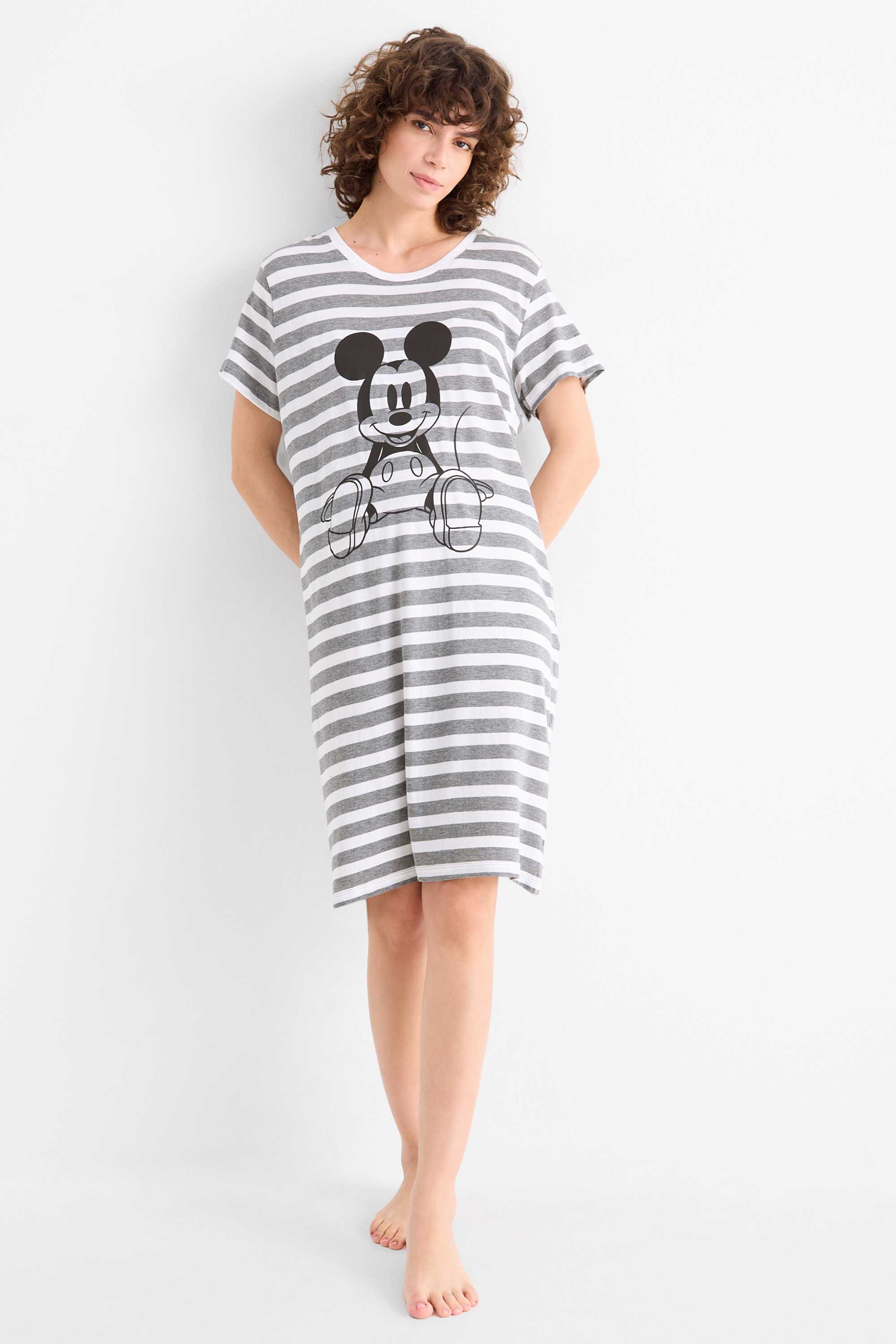 Nightdress - striped - Mickey Mouse gray-melange