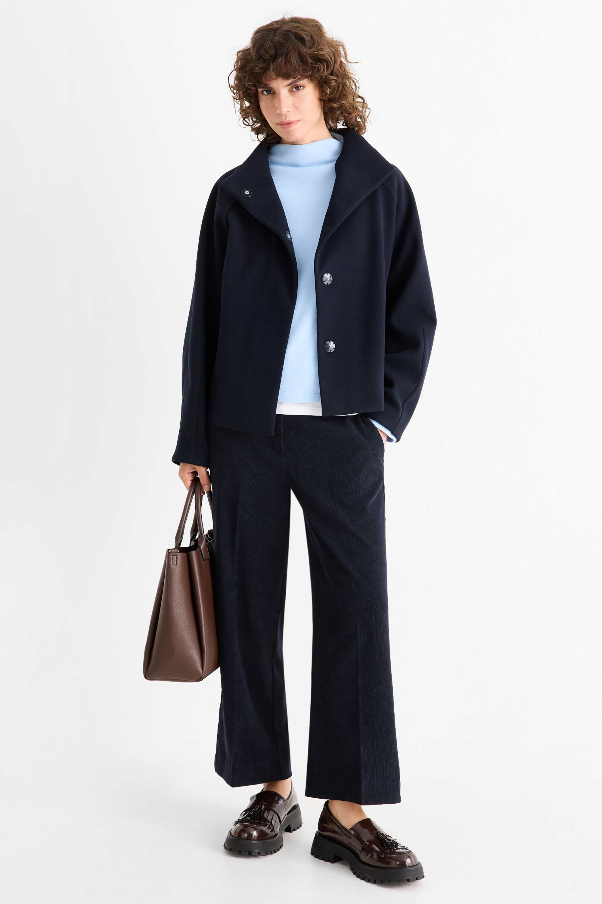 Corduroy trousers - mid-rise waist - wide leg dark blue