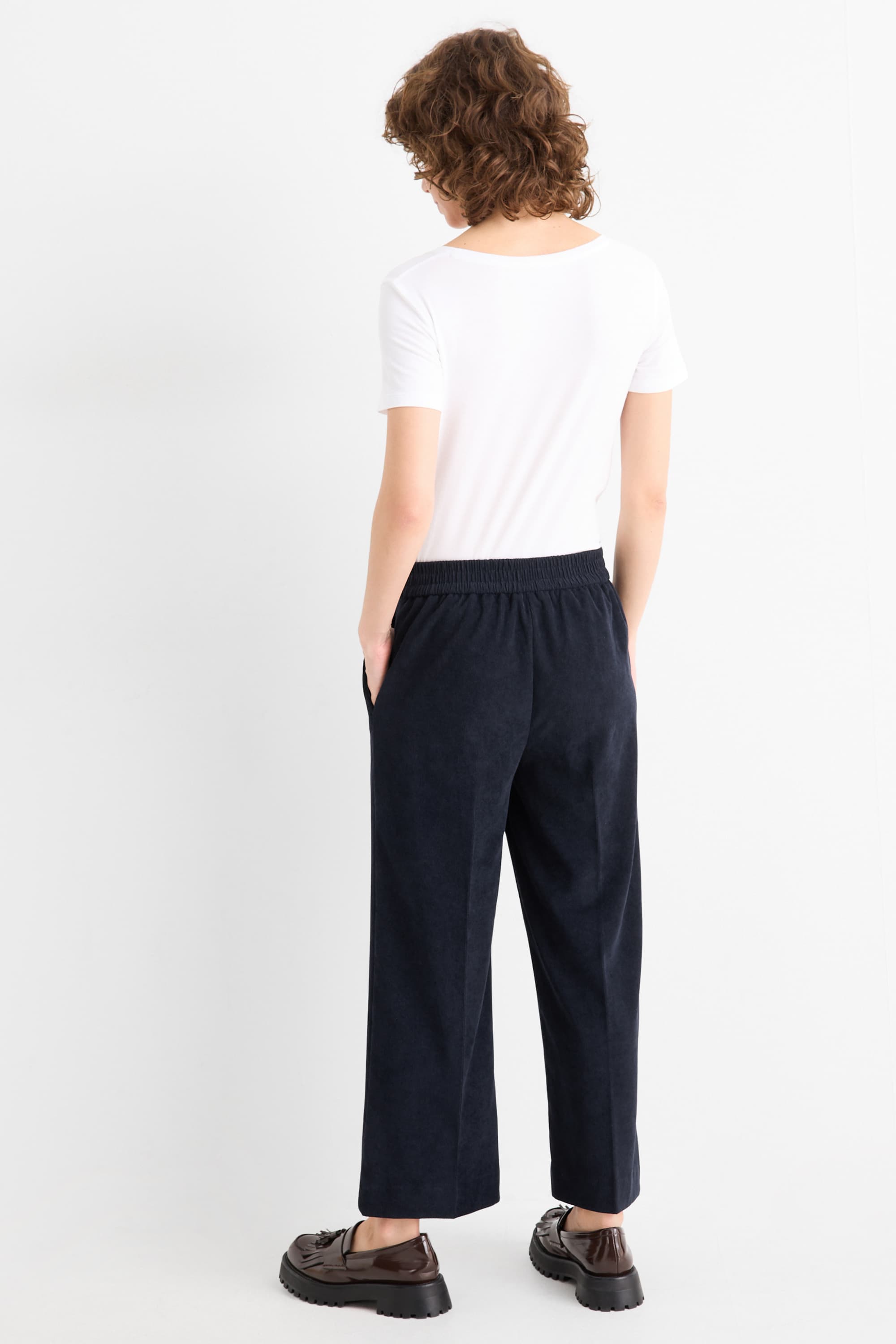 Corduroy trousers - mid-rise waist - wide leg dark blue