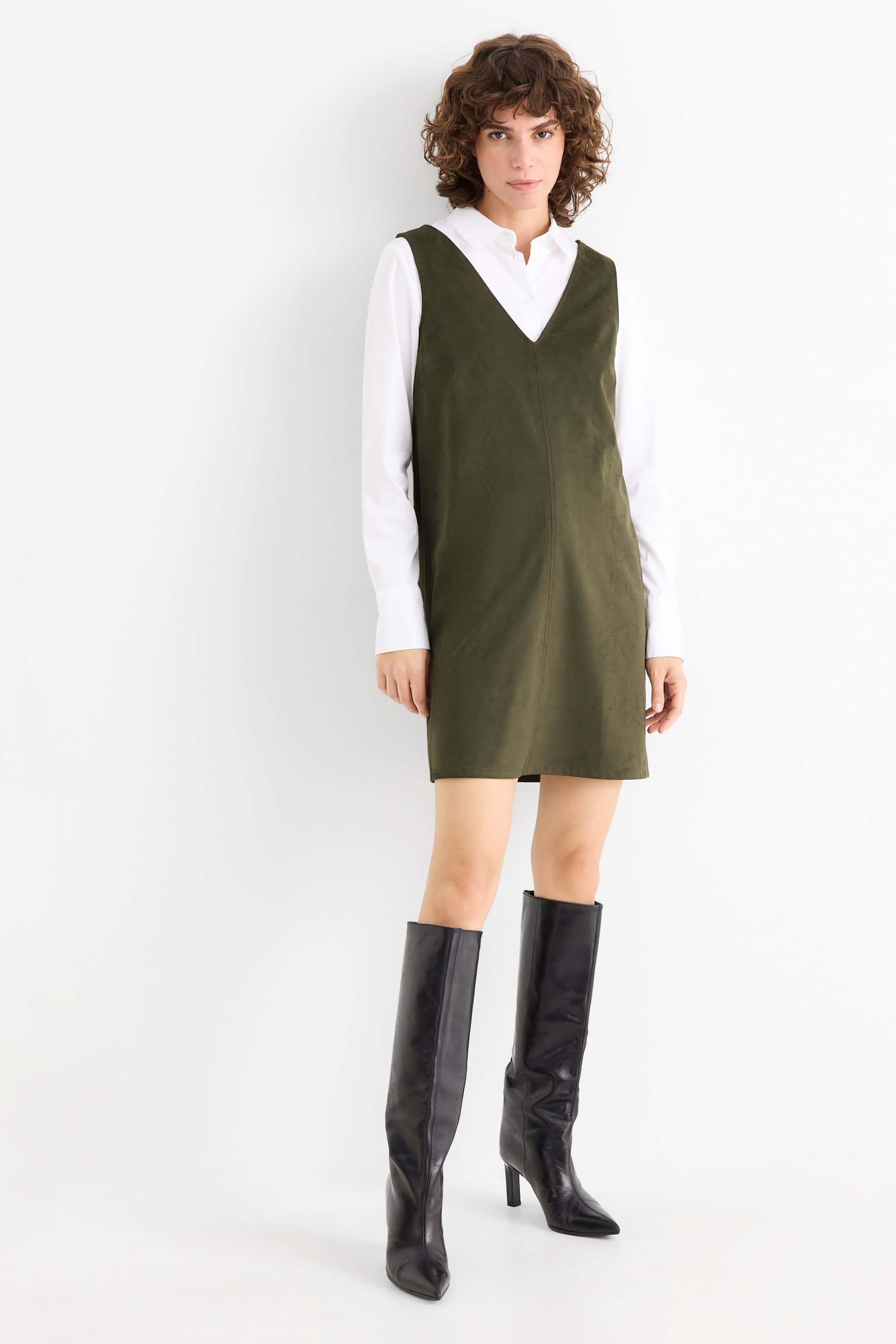 Dress - straight fit - faux suede dark green