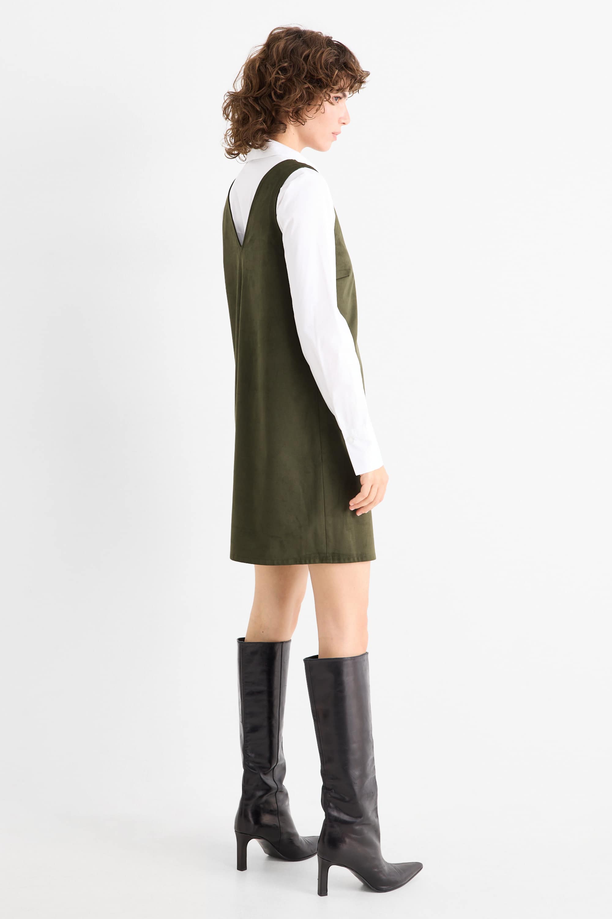 Dress - straight fit - faux suede dark green