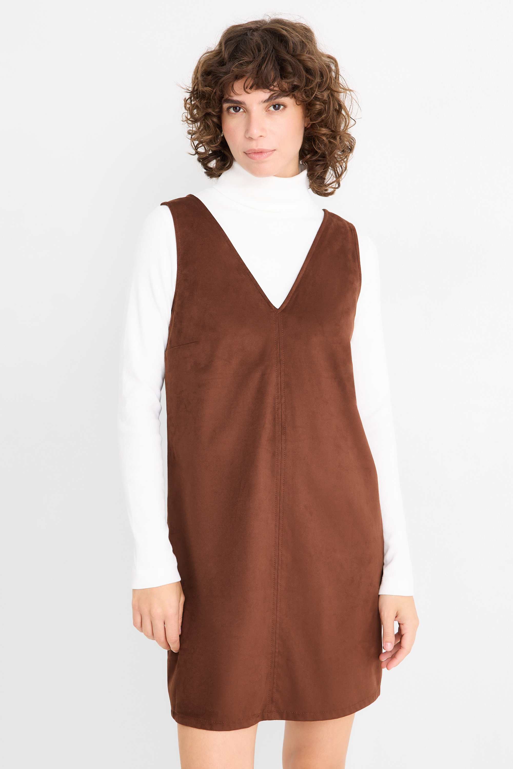 Dress - straight fit - faux suede brown