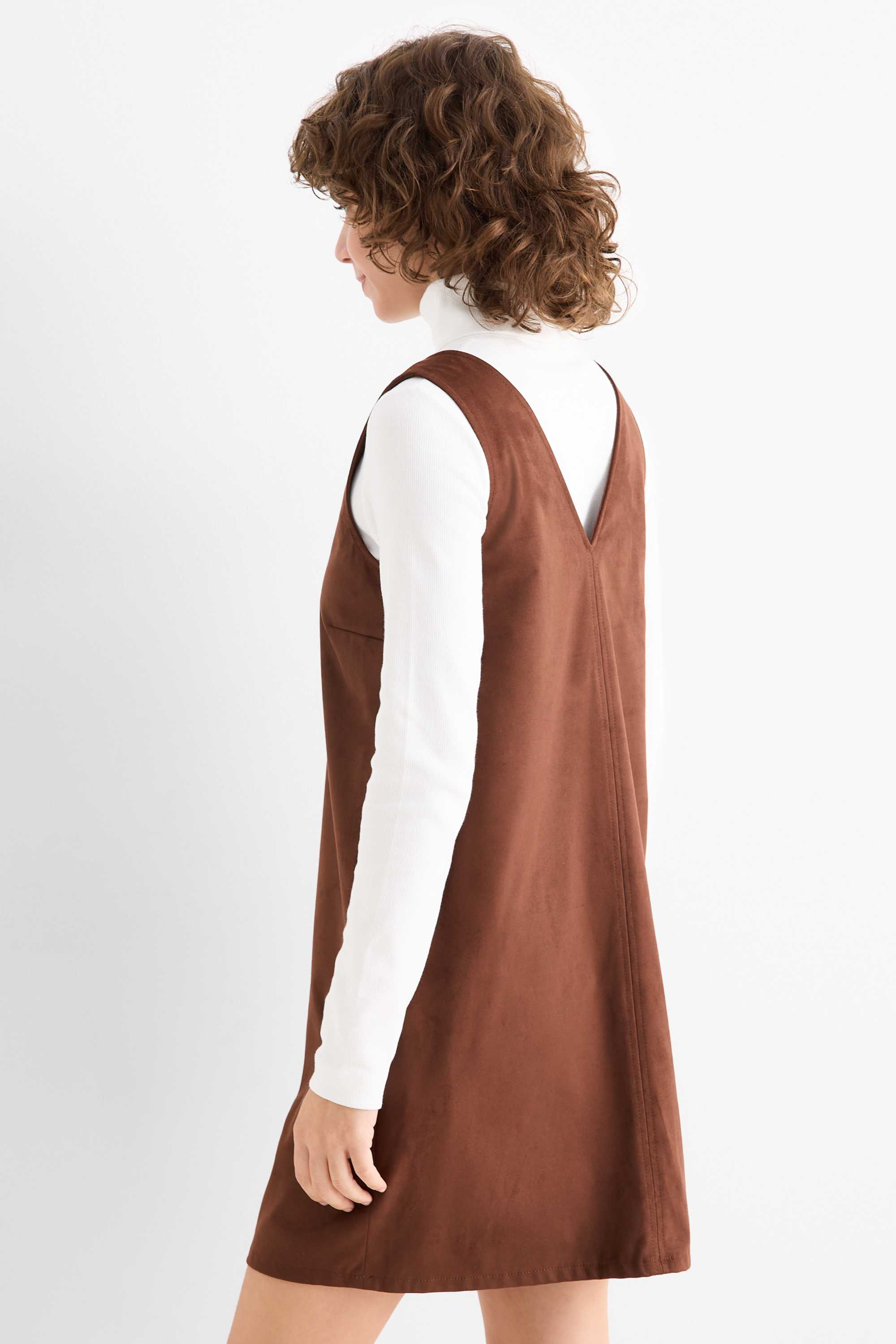 Dress - straight fit - faux suede brown
