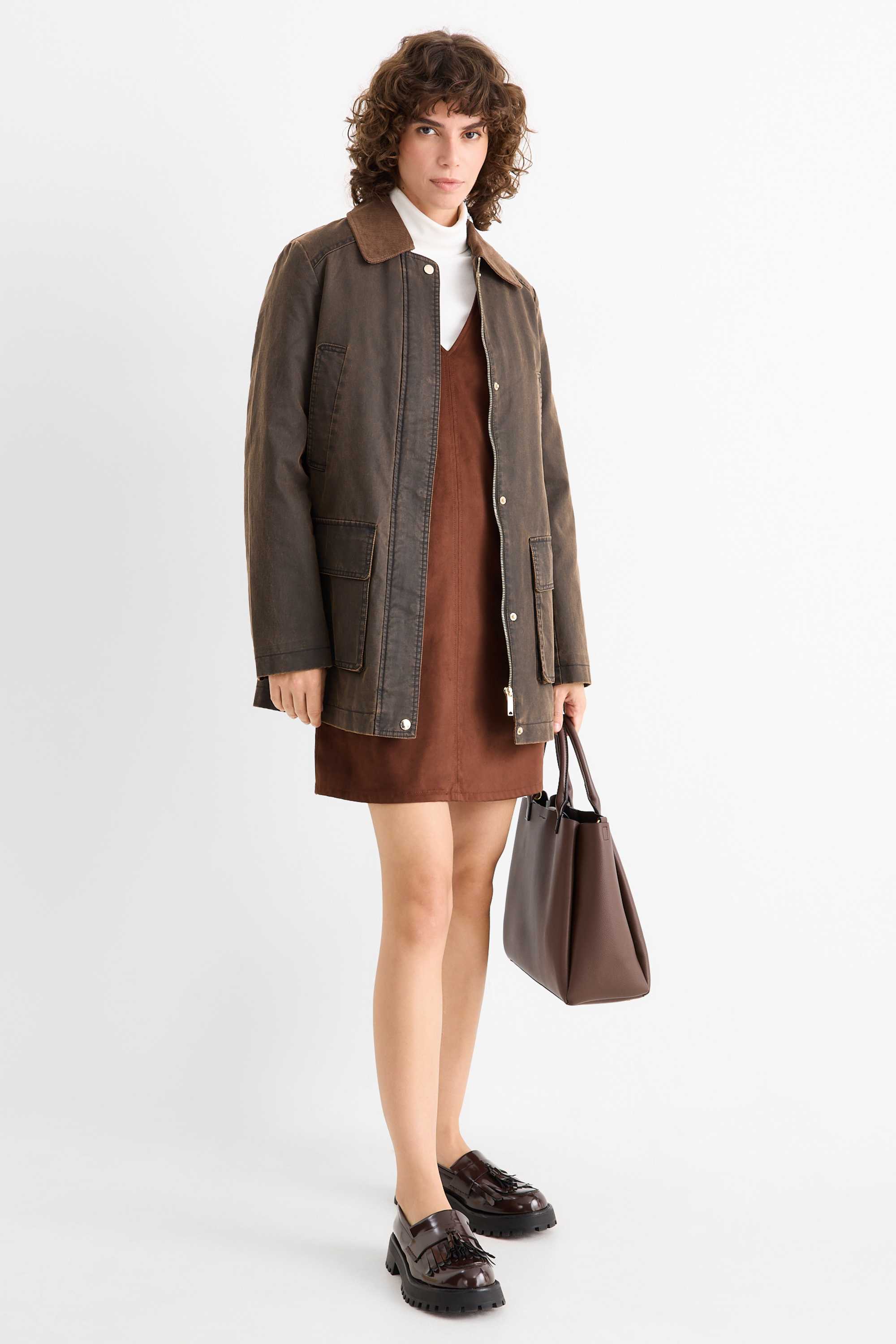 Dress - straight fit - faux suede brown