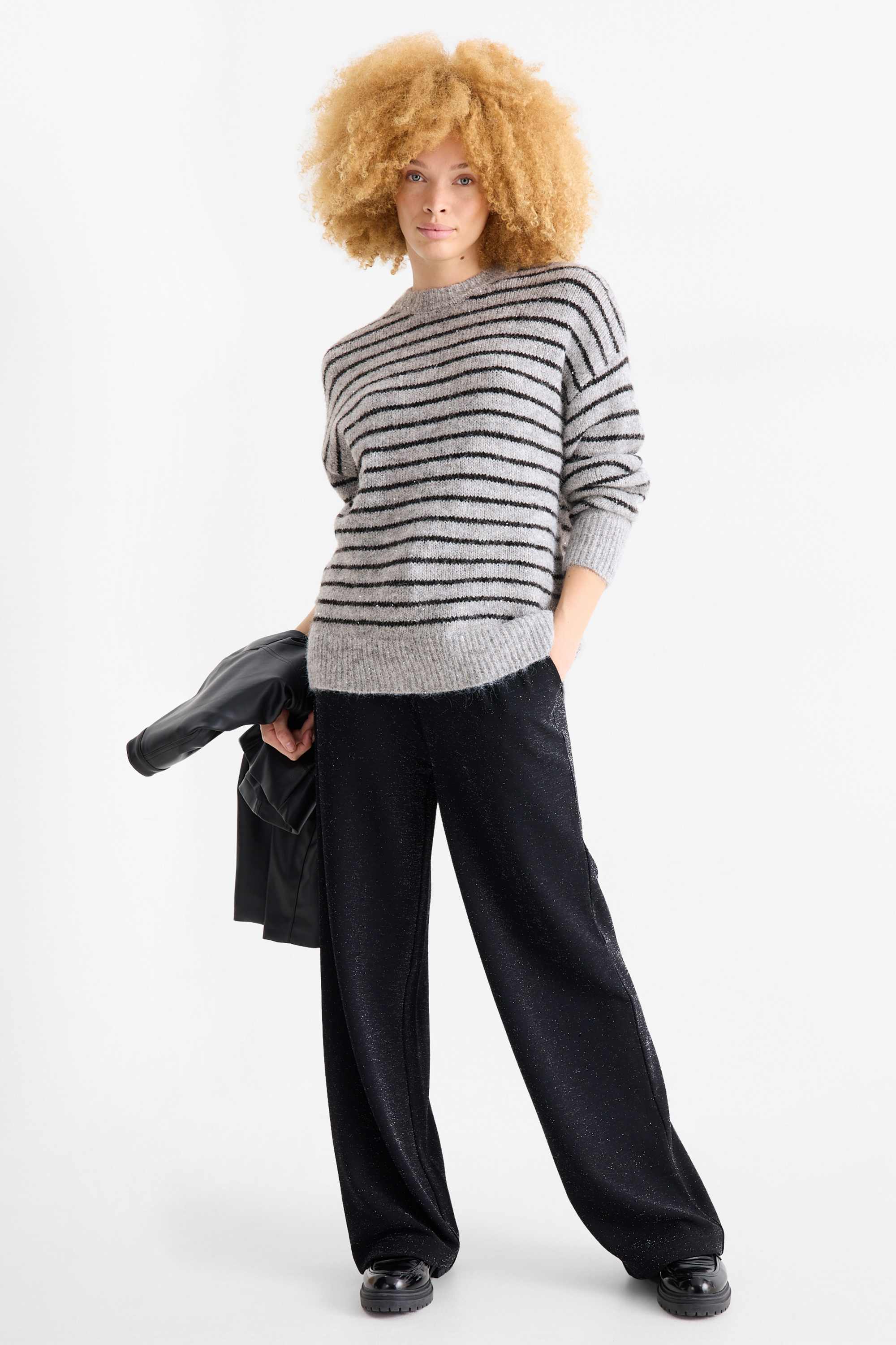 Jumper - shiny - striped gray