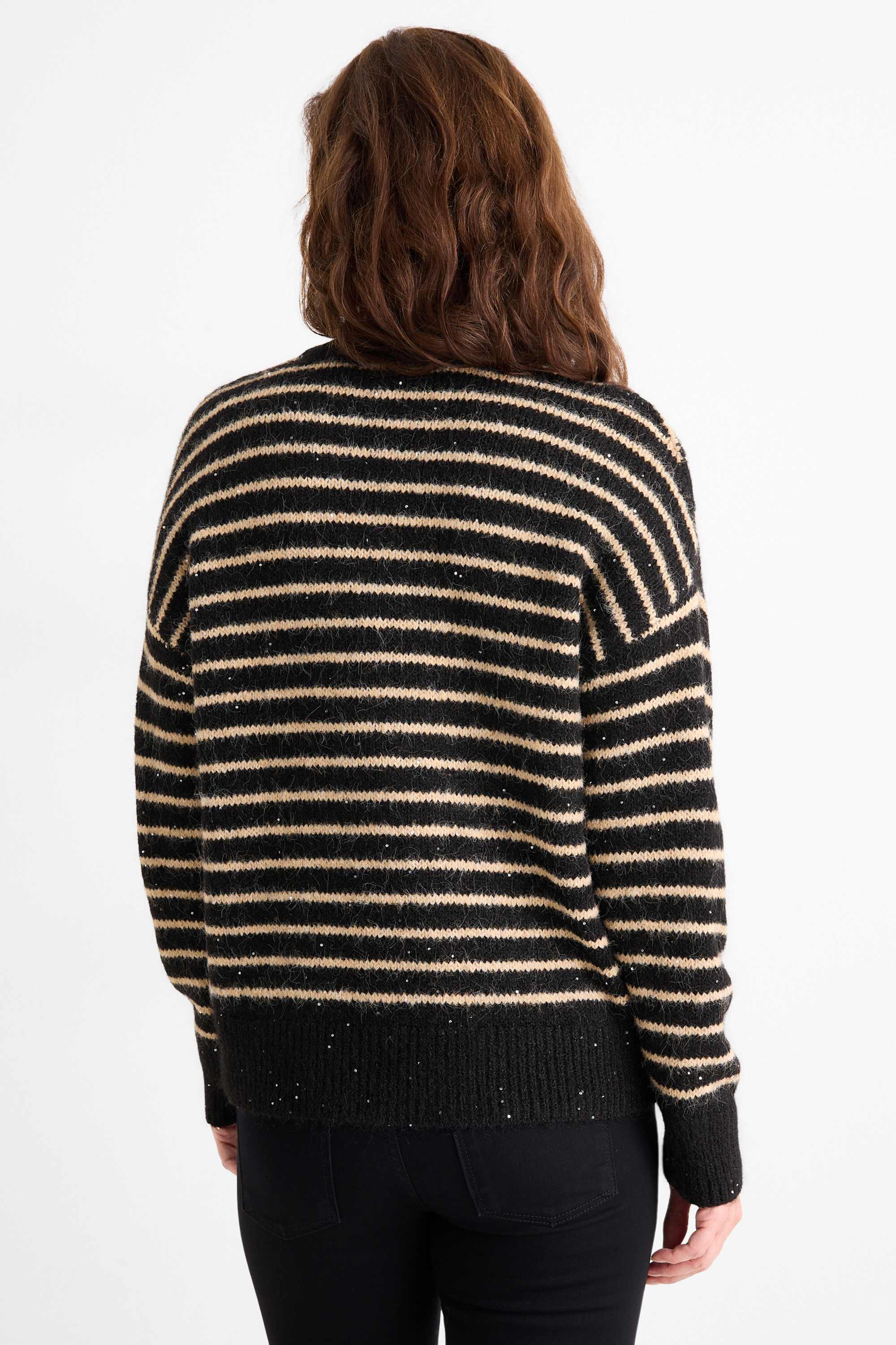 Jumper - shiny - striped black / beige