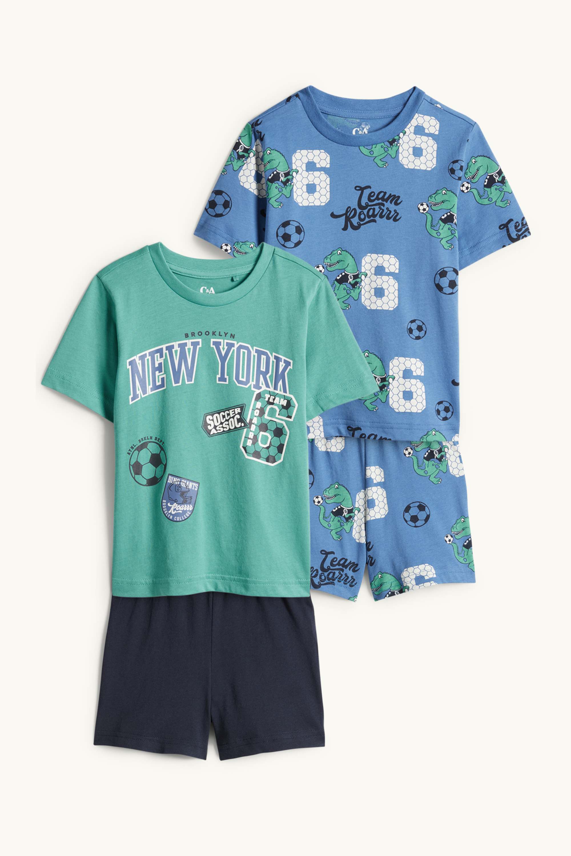 Multipack of 2 - dino and football - short pyjamas - 4 piece green / dark blue