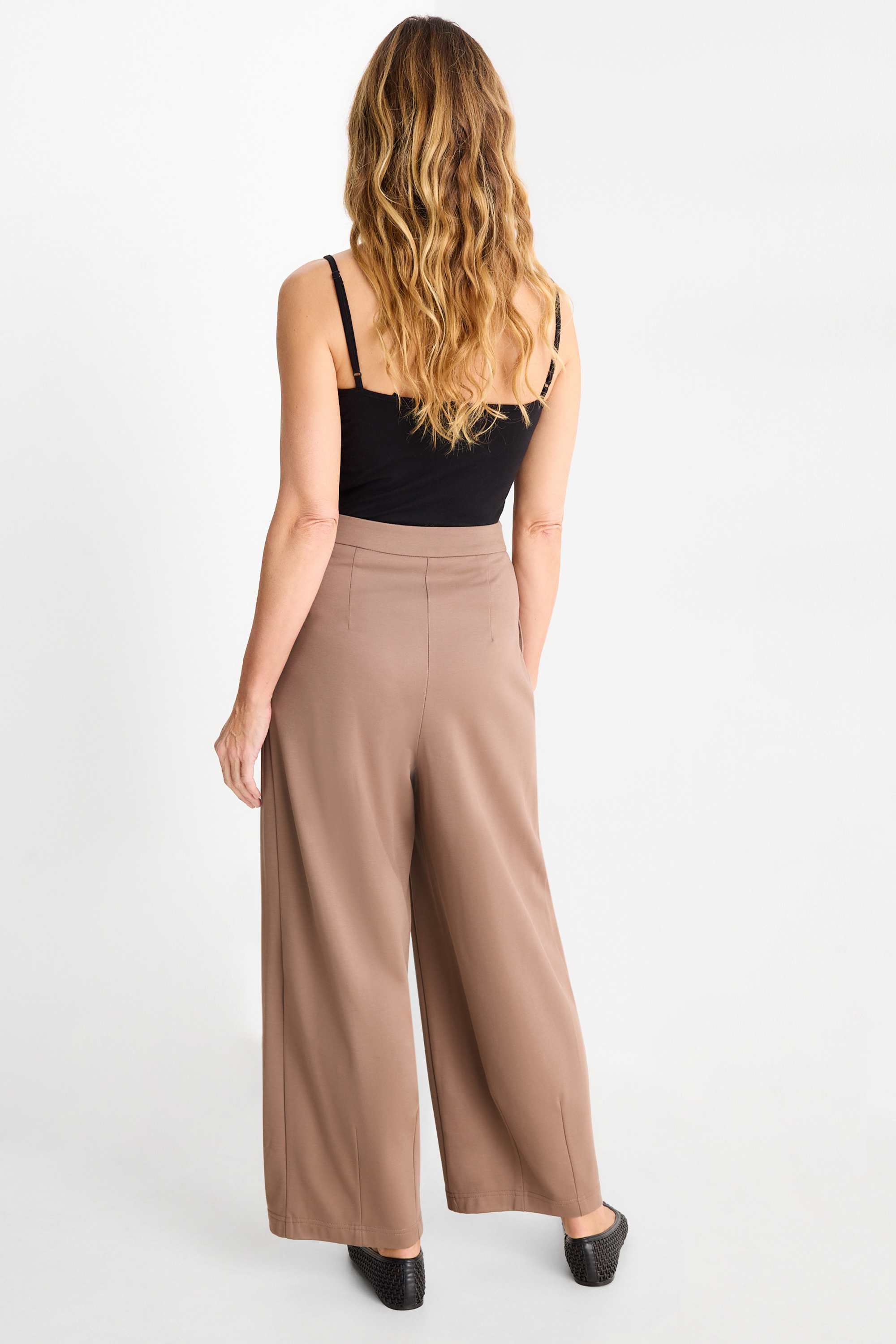 Jersey trousers - high waist - barrel leg light brown