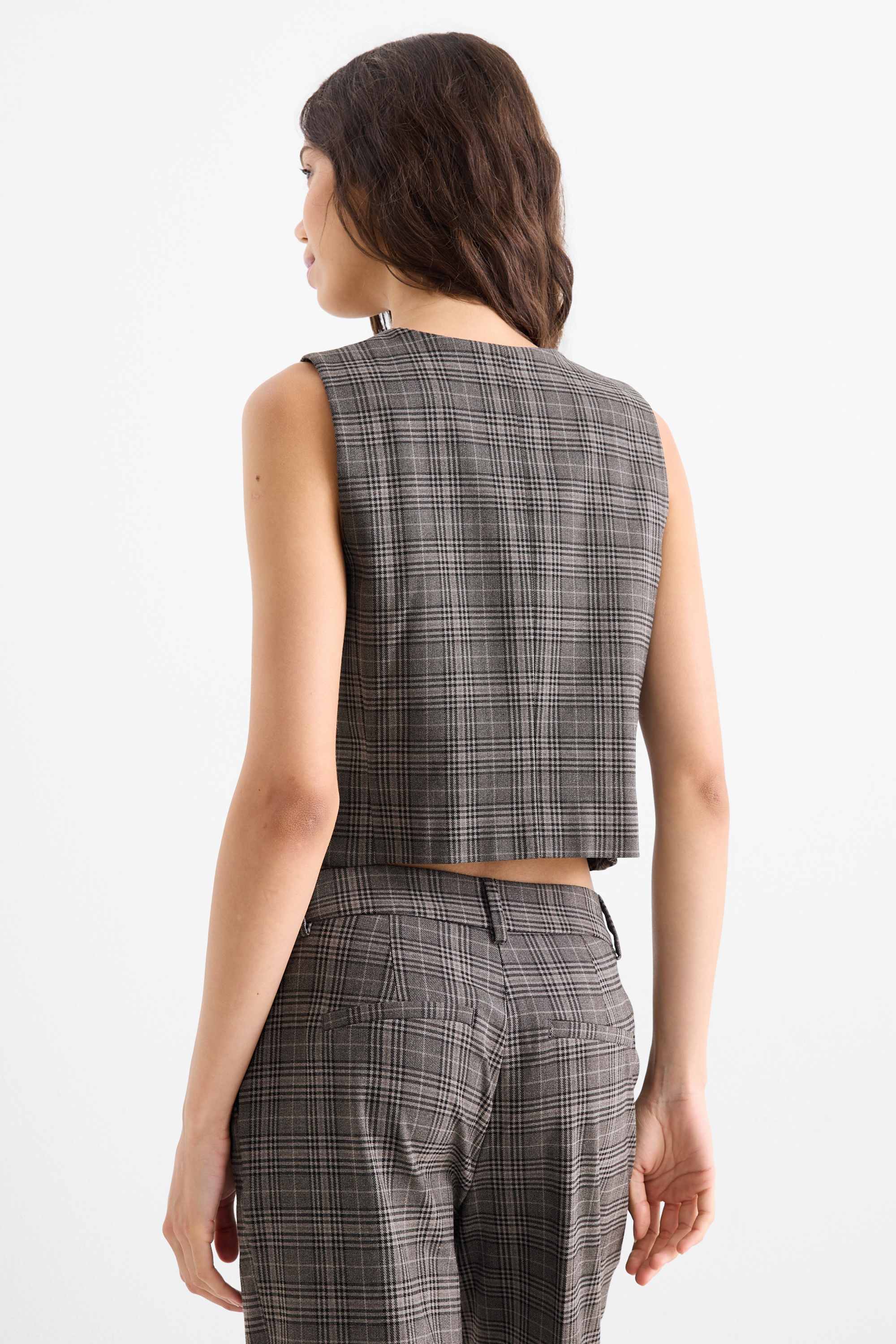 Waistcoat - fitted - check dark gray